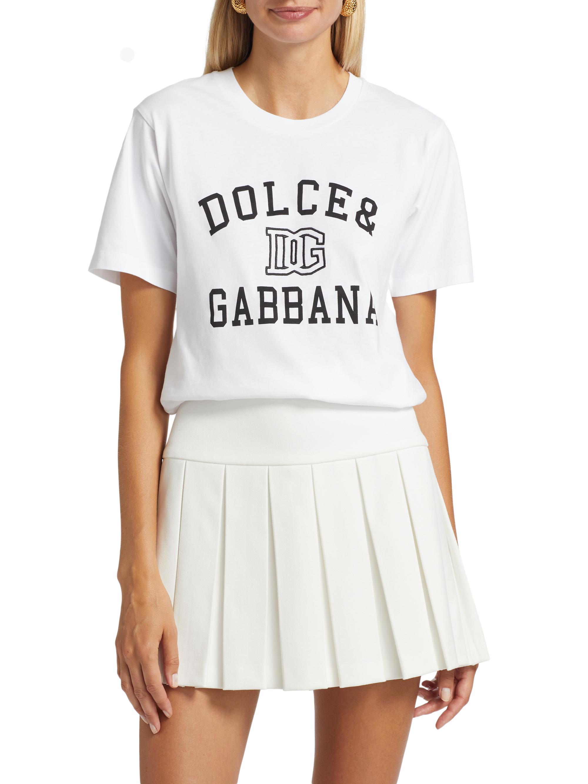 Dolce & Gabbana White Logo Embossed Cotton Crewneck T-shirt