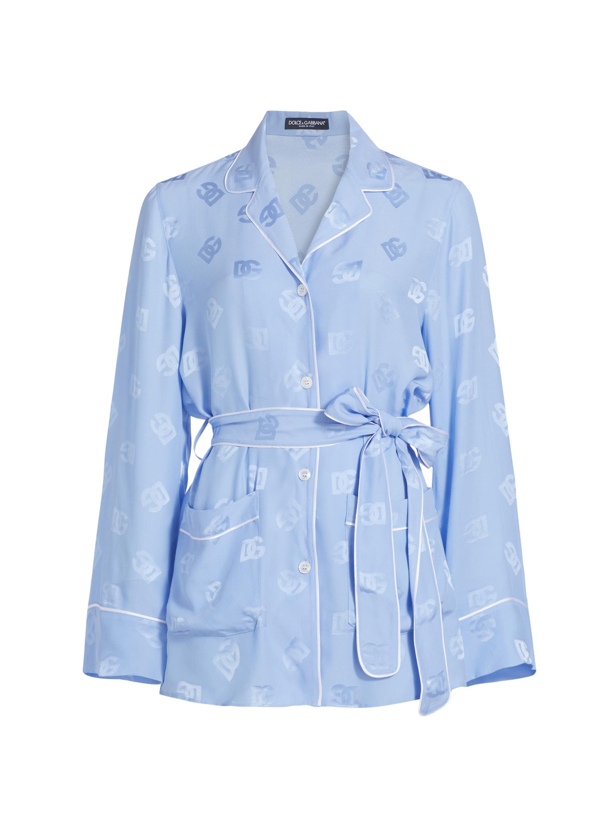 Dolce & Gabbana Women's Silk Satin Jacquard DG Logo Pajama Shirt - Very Light Lilac