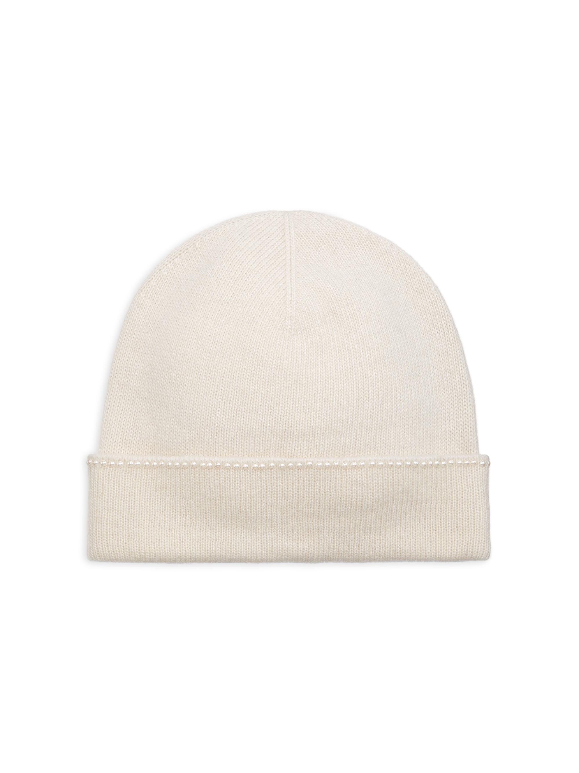 Carolyn Rowan Collection Women's Cashmere & Imitation Pearl Beanie - Bleached White