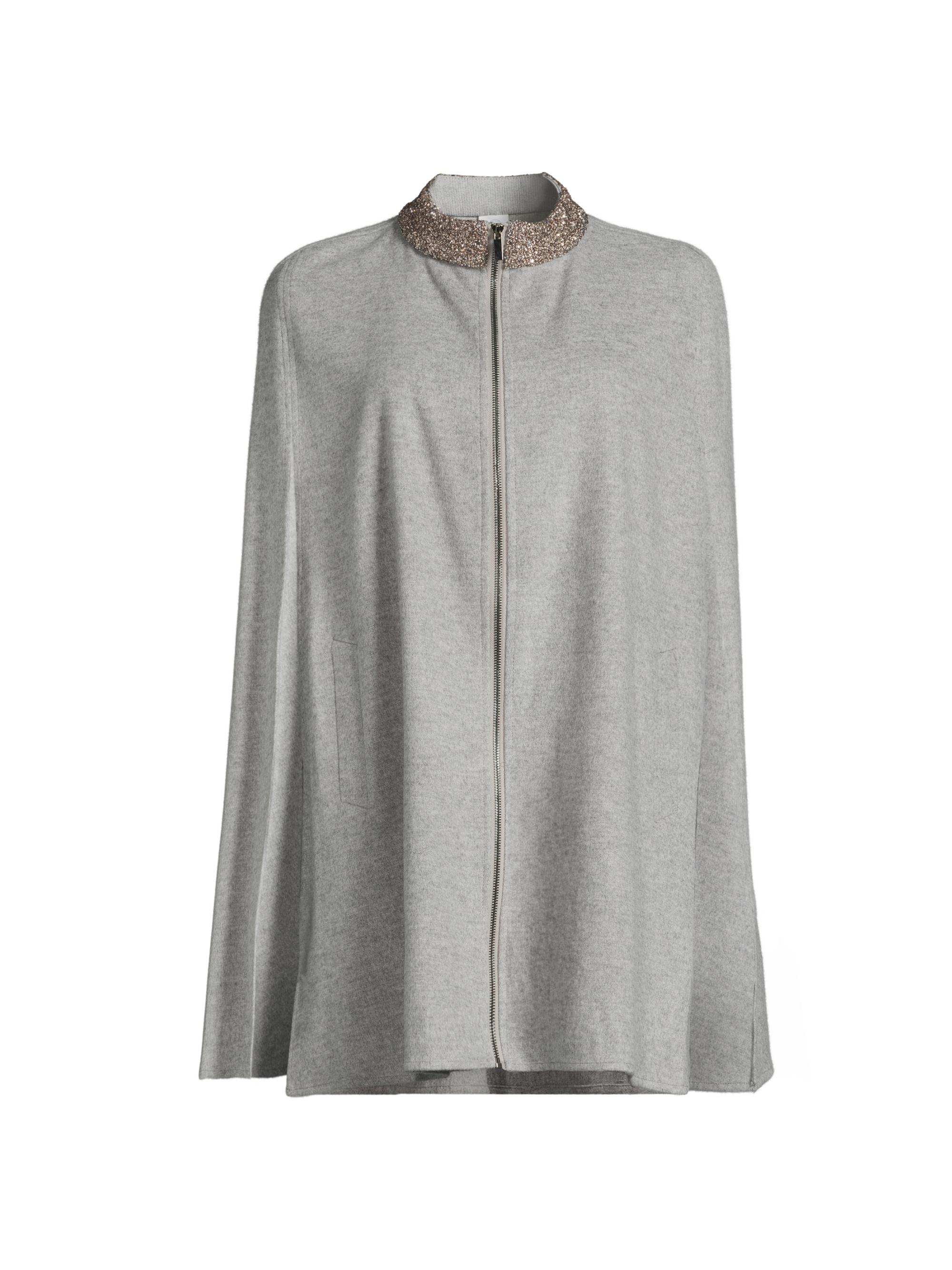 Carolyn Rowan Collection Women's Embroidered Collar Wool-Cashmere Cape - Foggy - Women's Clothing