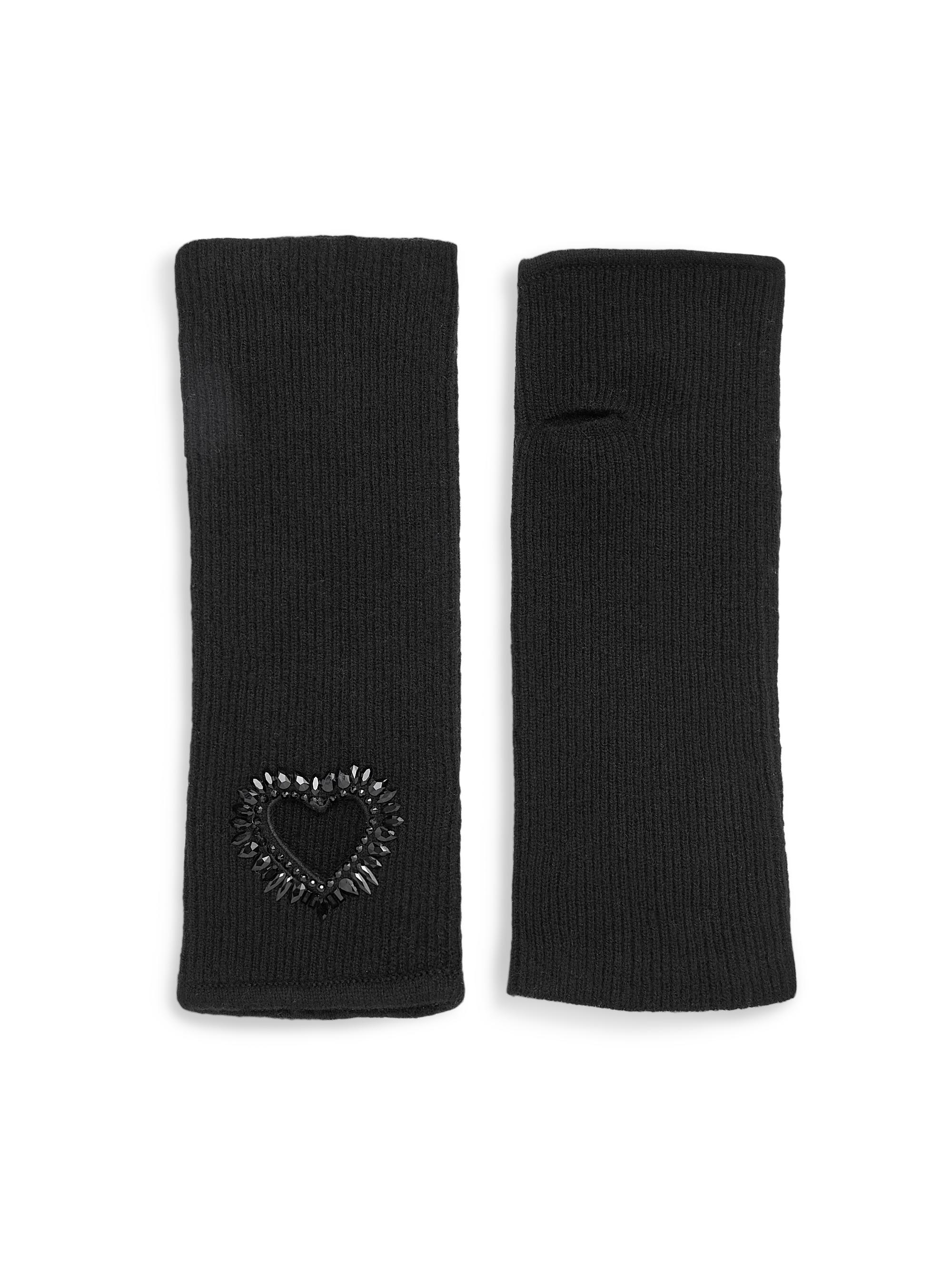 Carolyn Rowan Collection Women's Cashmere Crystal Heart Fingerless Gloves - Black