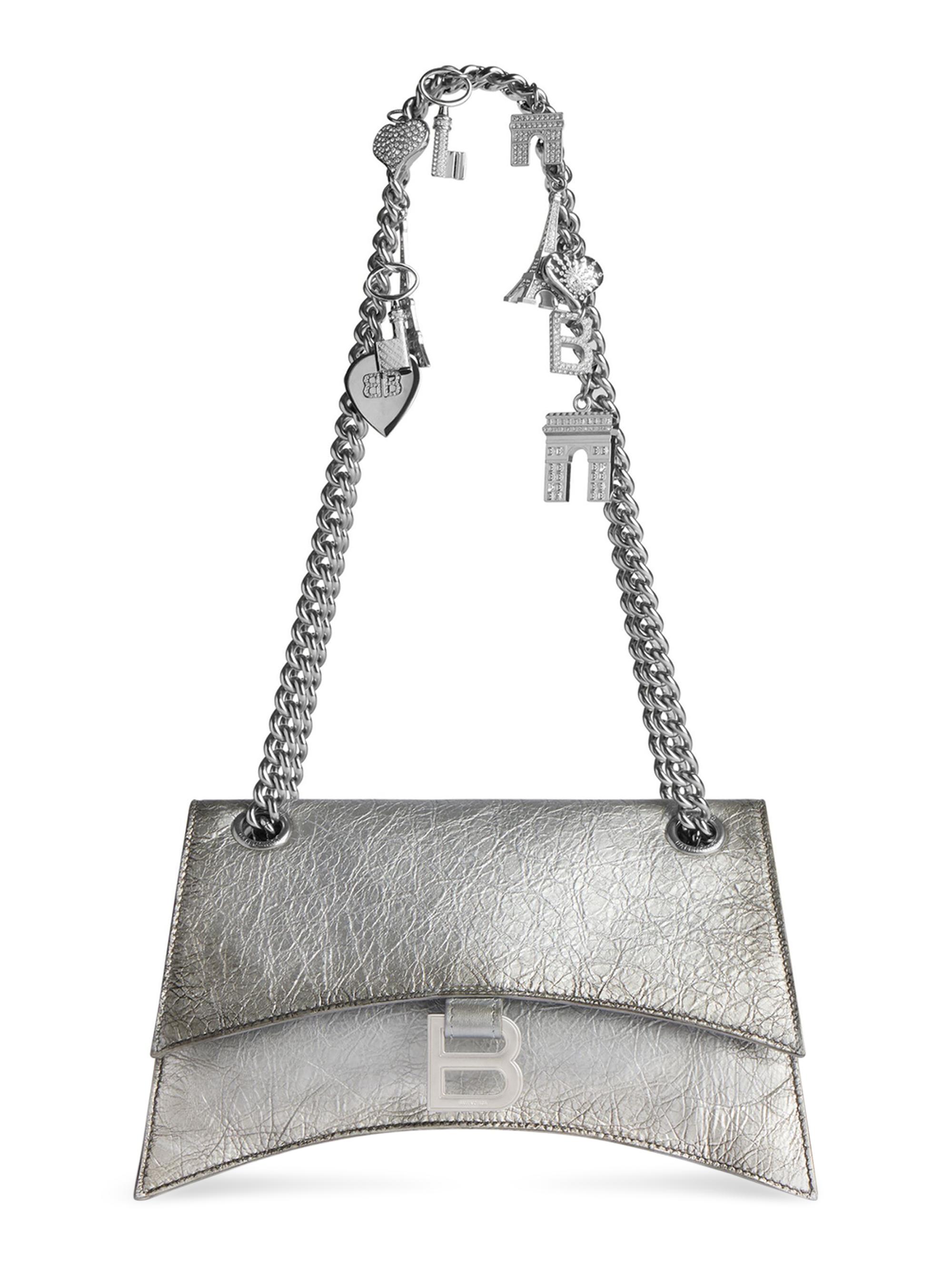 Balenciaga Women's Crush  Chain Bag with Dirty Effect - Silver
