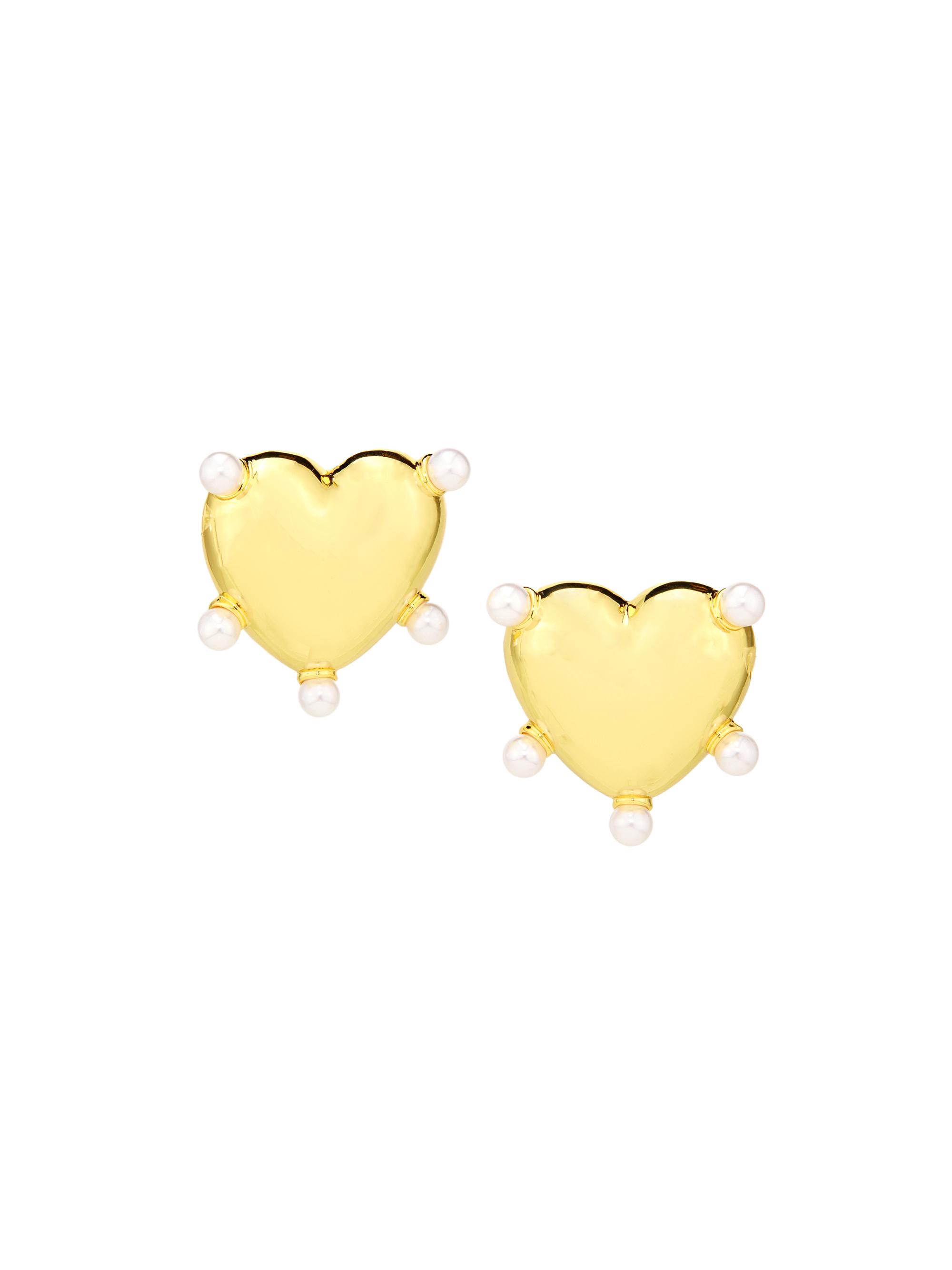 Kenneth Jay Lane 12K-Gold-Plated & Imitation Pearl Heart Stud