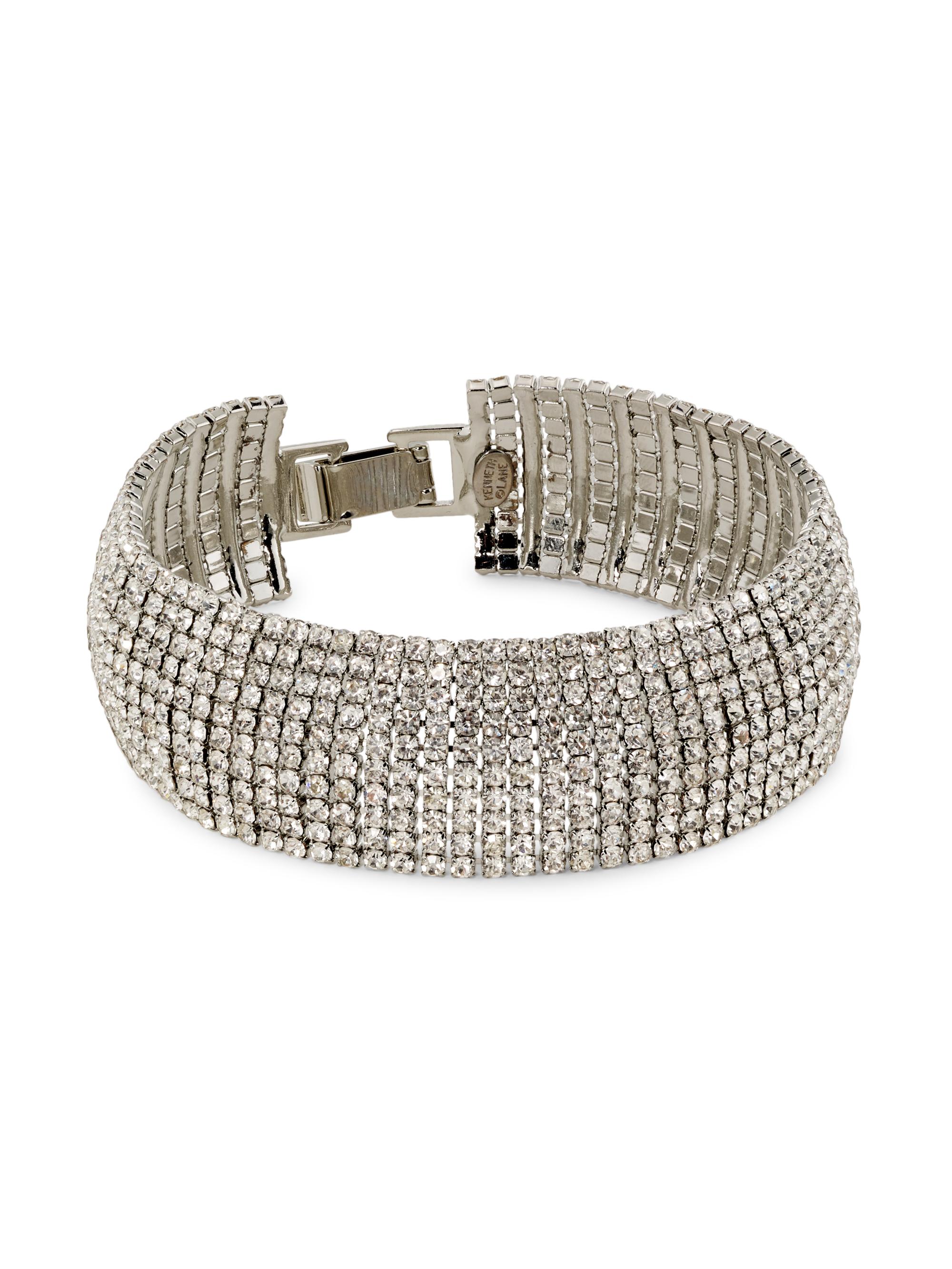 Kenneth Jay Lane Women's Rhodium-Plated & Glass Crystal Bombe Bracelet - Crystal