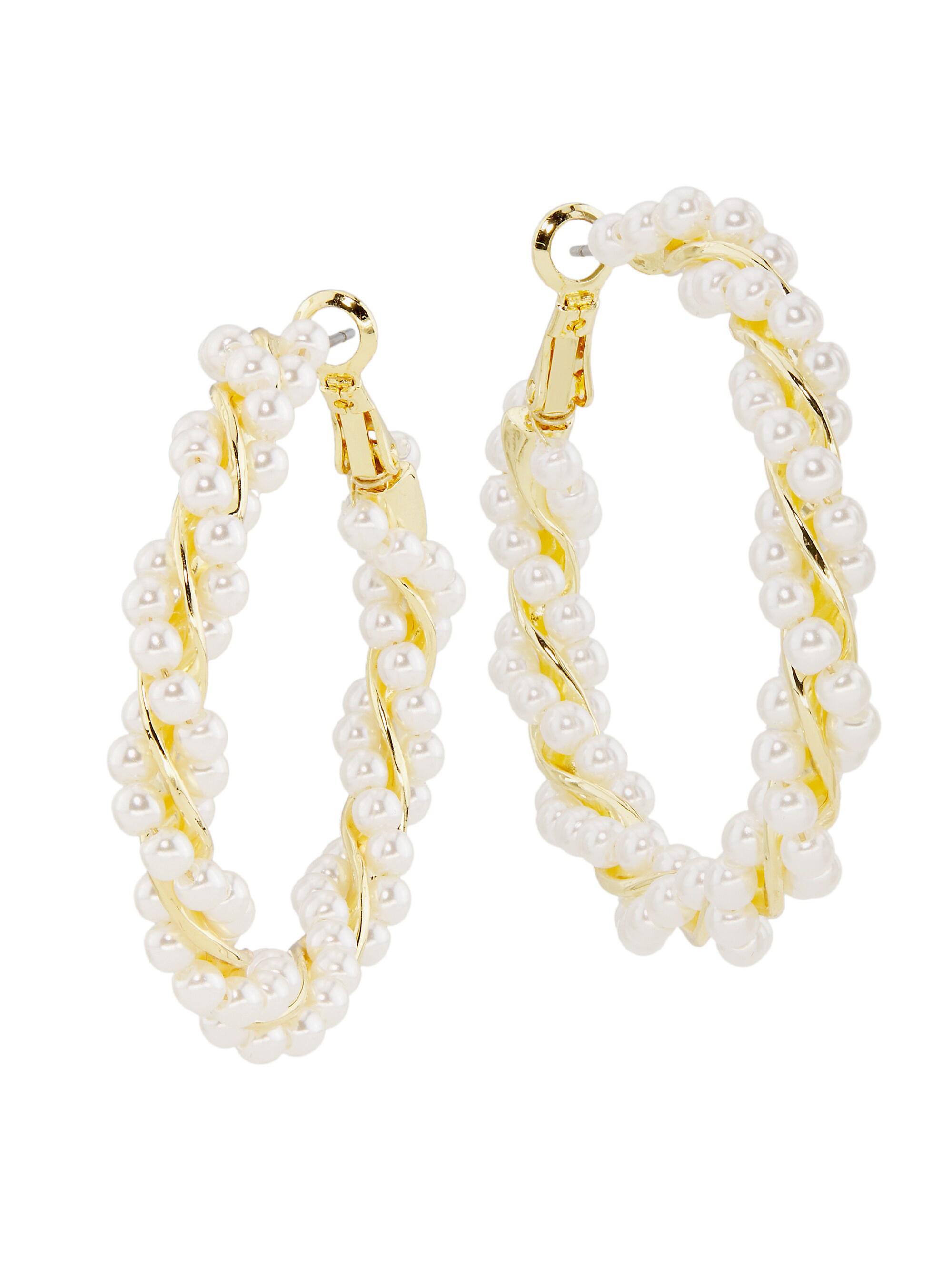 Kenneth Jay Lane Women's 12K-Gold-Plated & Imitation Pearl Twisted Hoop Earrings - Gold Pearl