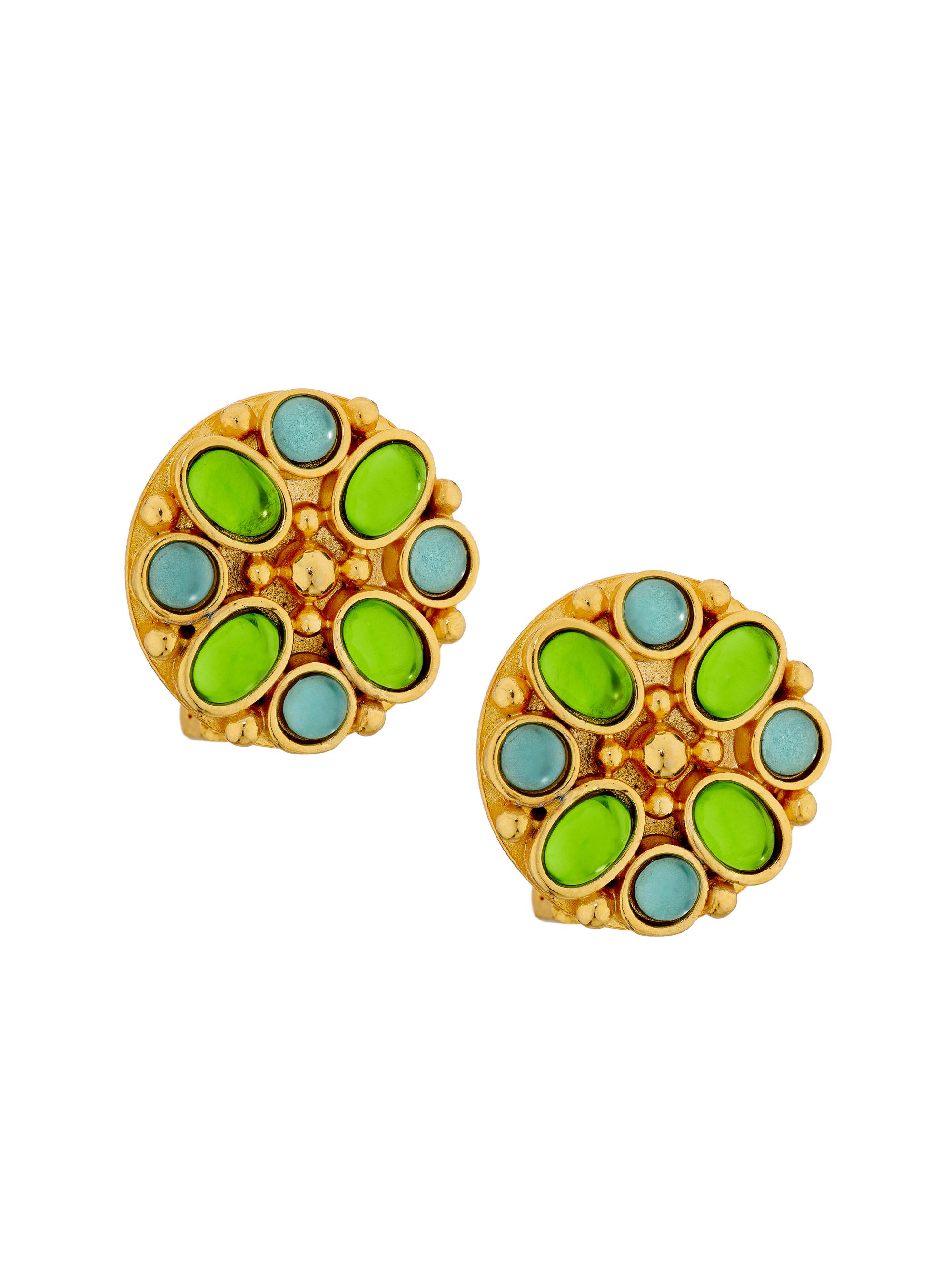 Kenneth Jay Lane Women's Goldtone & Glass Cabochon Button Clip-On Earrings - Gold Aqua Peridot