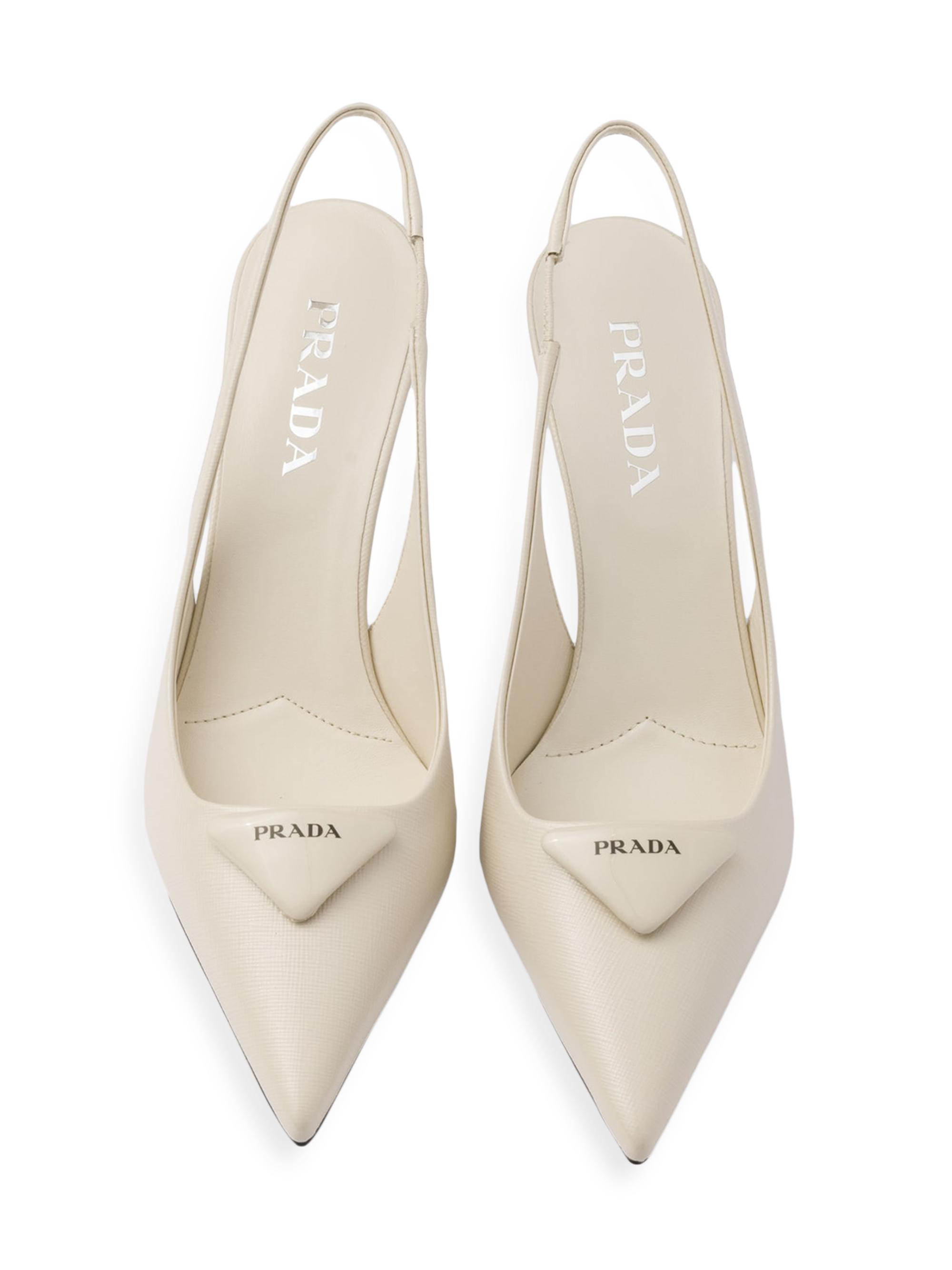 Prada Women's Saffiano 75MM Patent Leather Slingback Pumps - Beige Khaki | Thumbnail 2
