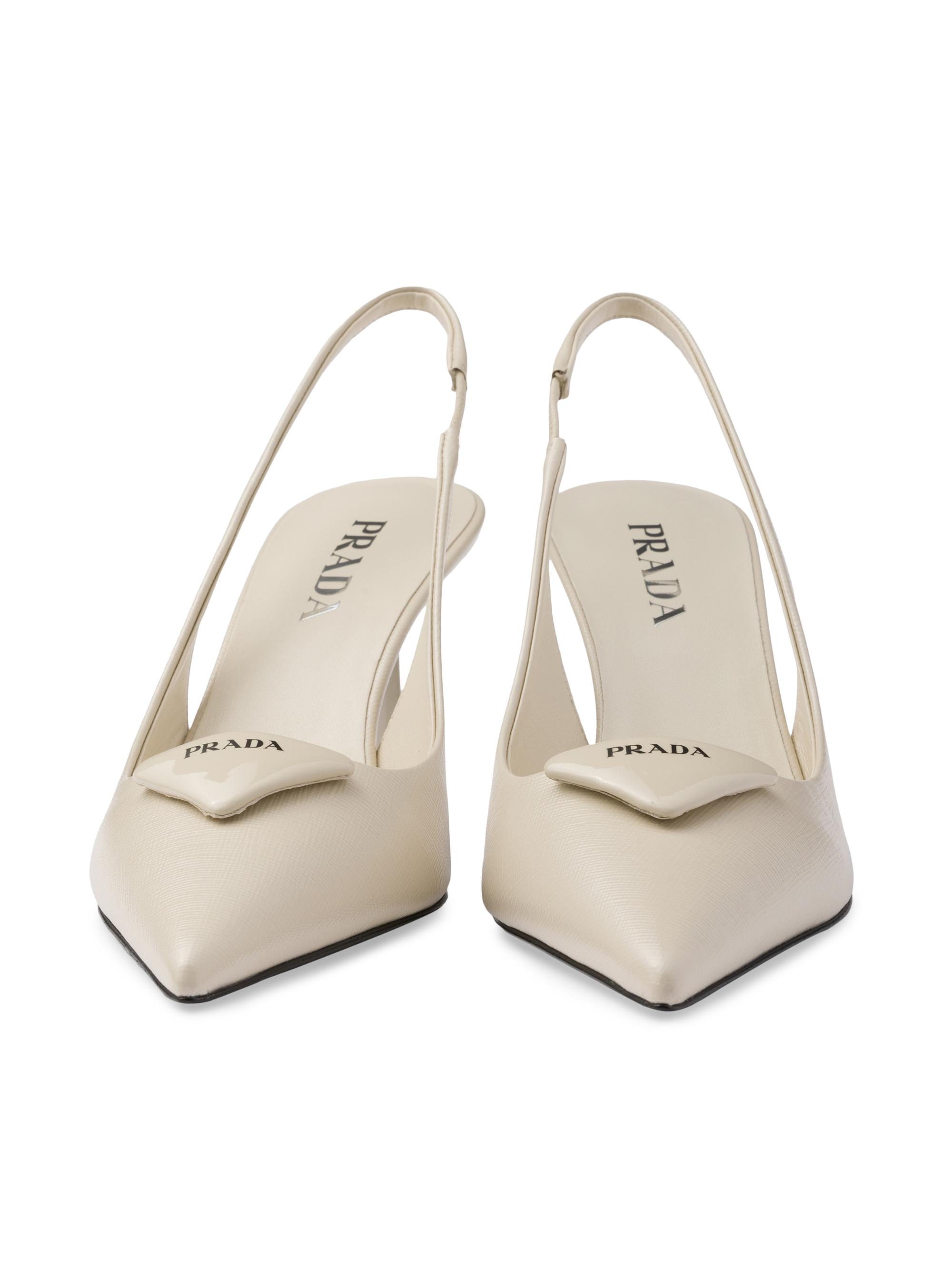 Prada Women's Saffiano 75MM Patent Leather Slingback Pumps - Beige Khaki | Thumbnail 4