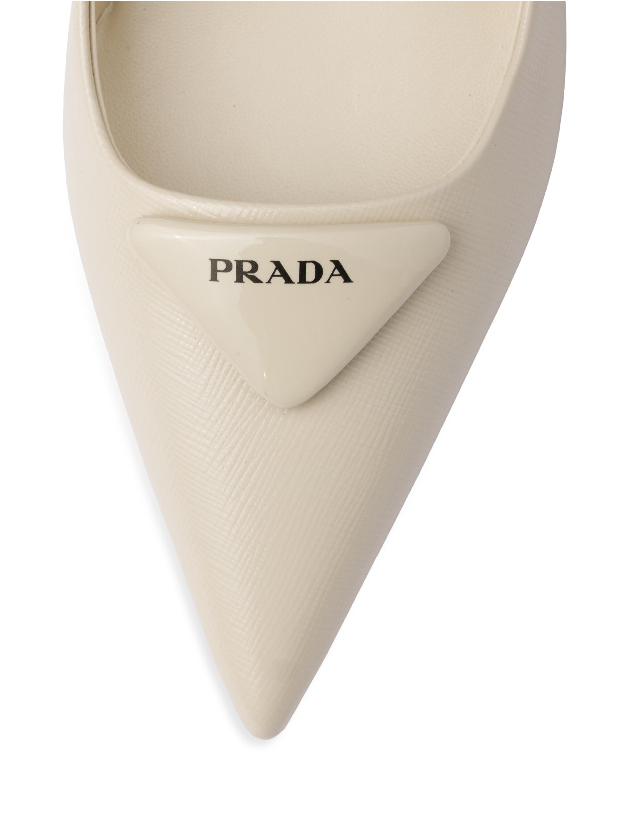 Prada Women's Saffiano 75MM Patent Leather Slingback Pumps - Beige Khaki | Thumbnail 5