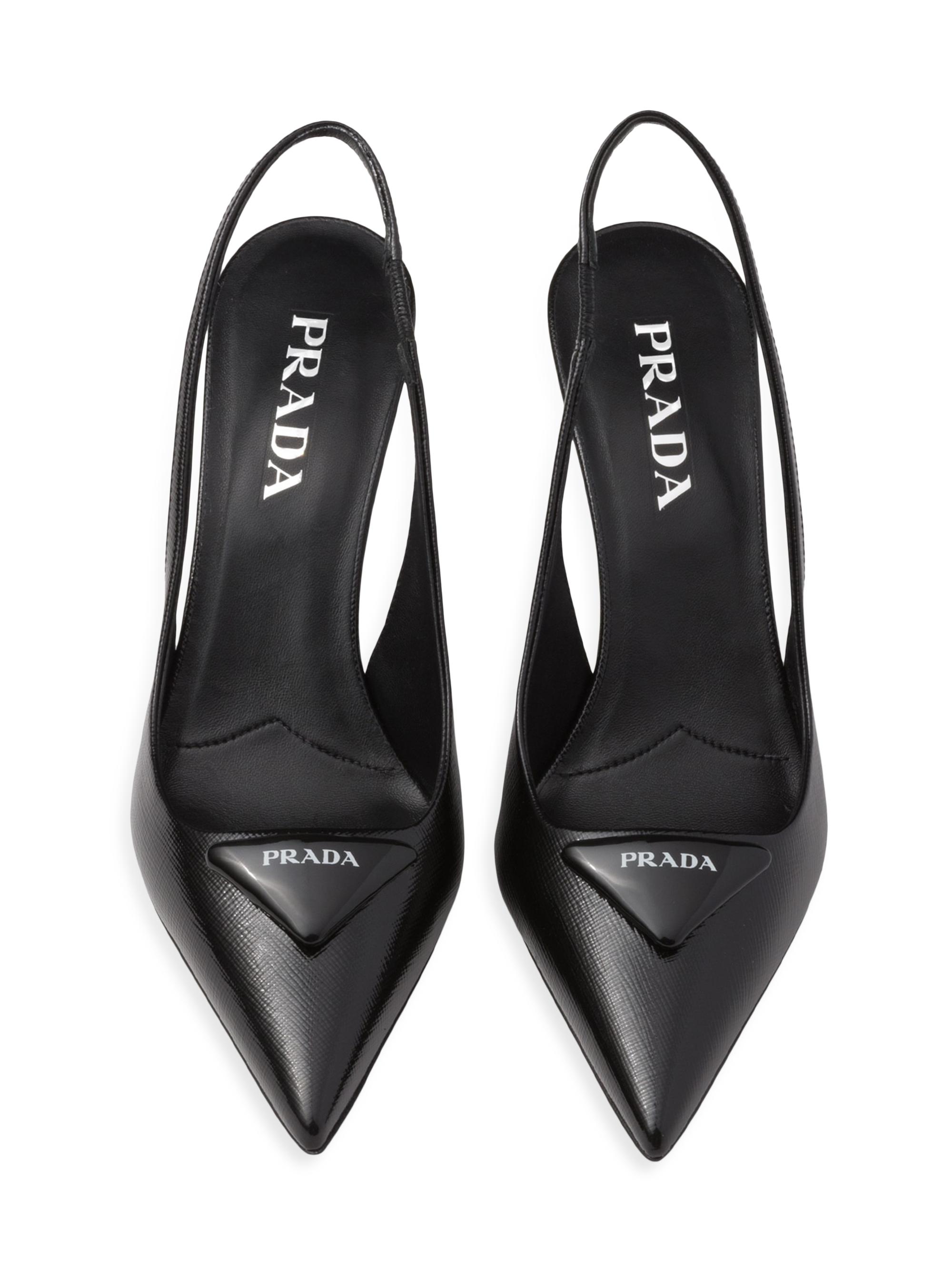 Prada Saffiano 75MM Patent Leather Slingback Pumps | Saks Fifth Avenue