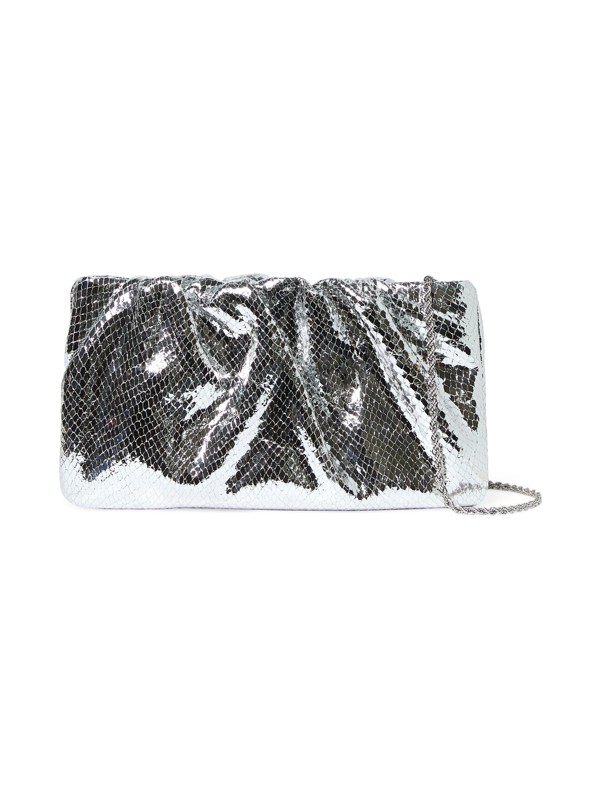 Loeffler Randall Women's Serena Snake-Embossed Gathered Leather Clutch - Silver