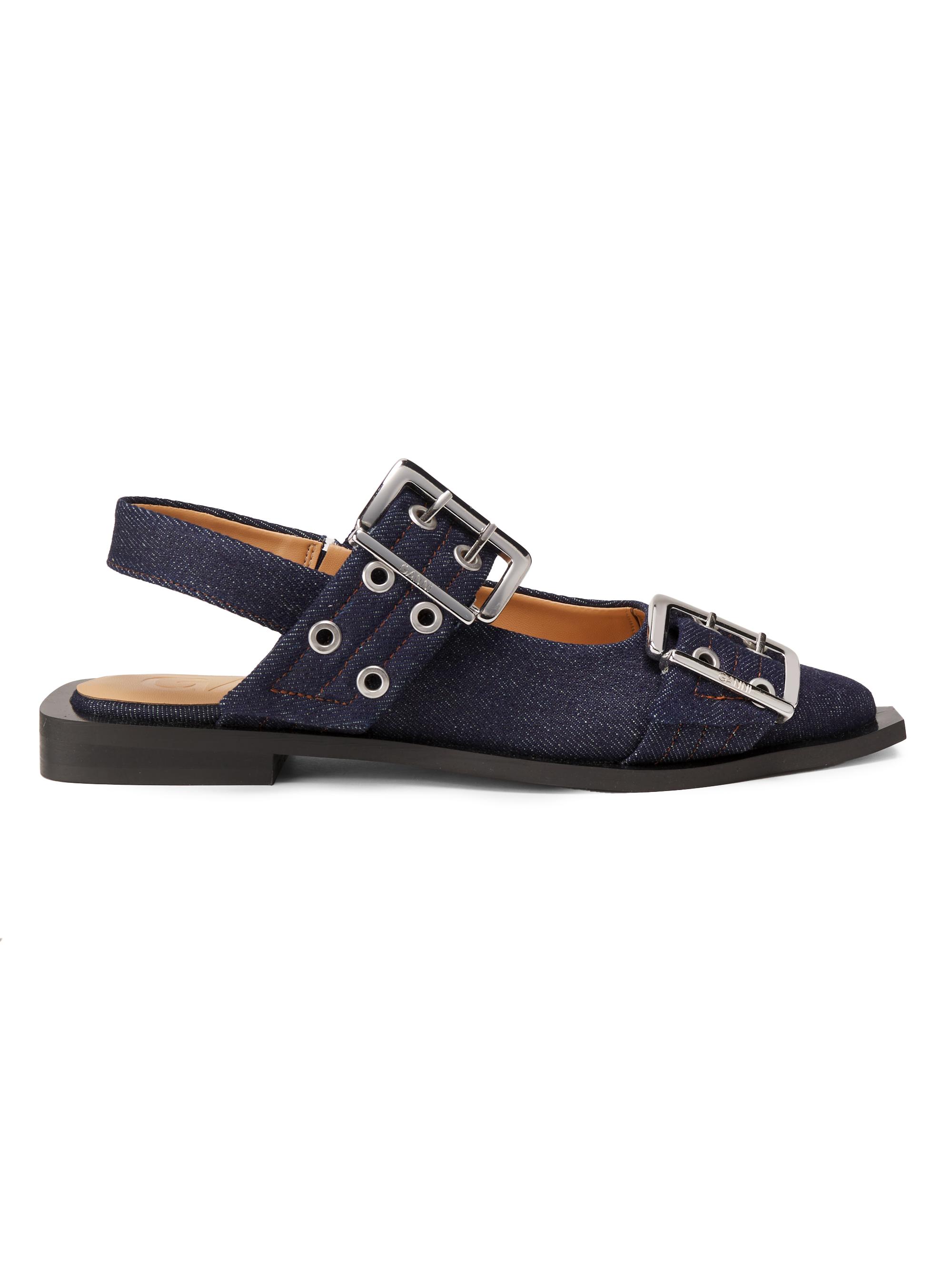 Ganni Women's Feminine Buckle Ballerina Flats - Dark Navy