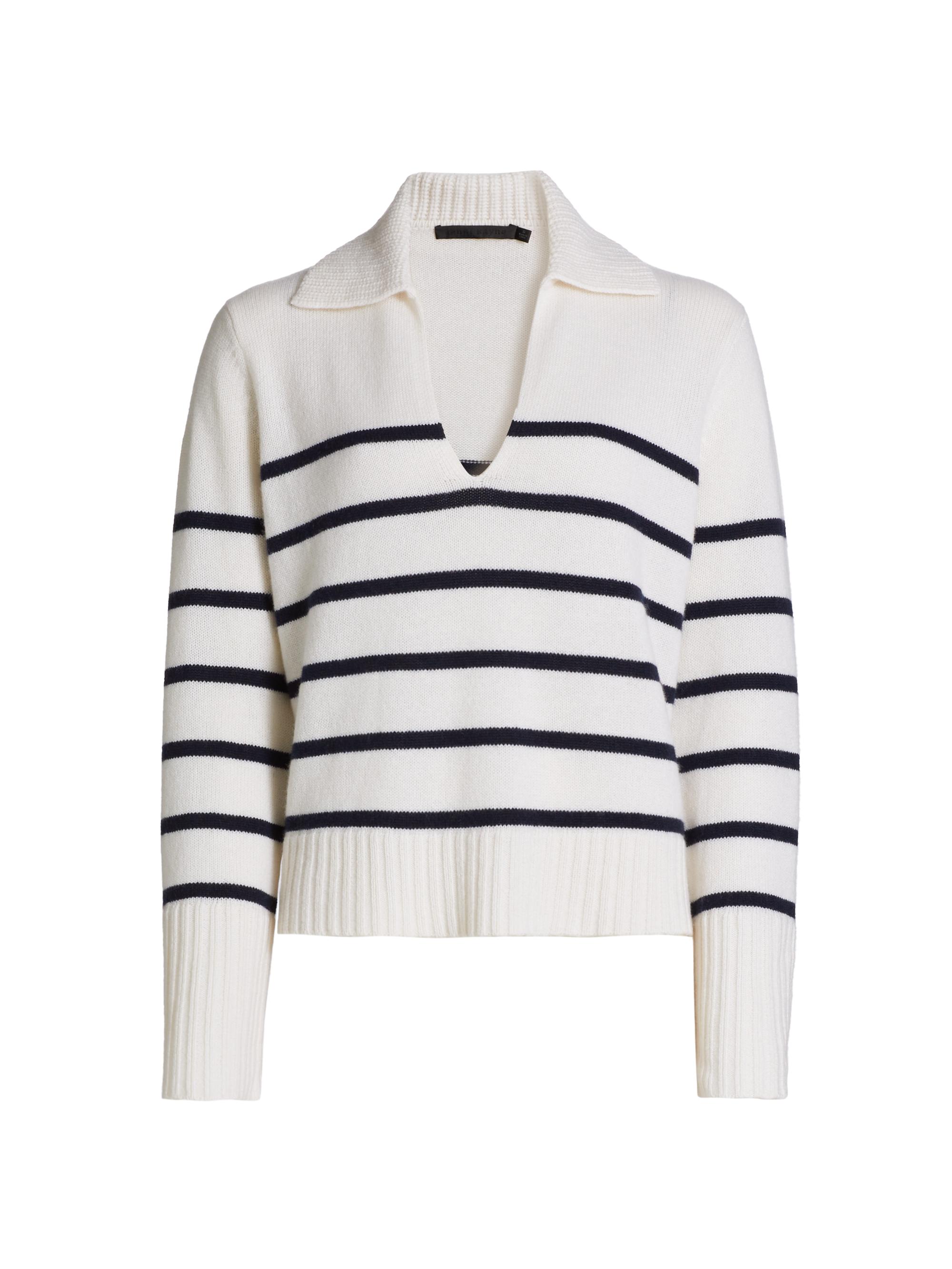 Jenni Kayne Women's Frances Striped Cashmere Polo Sweater -  Navy