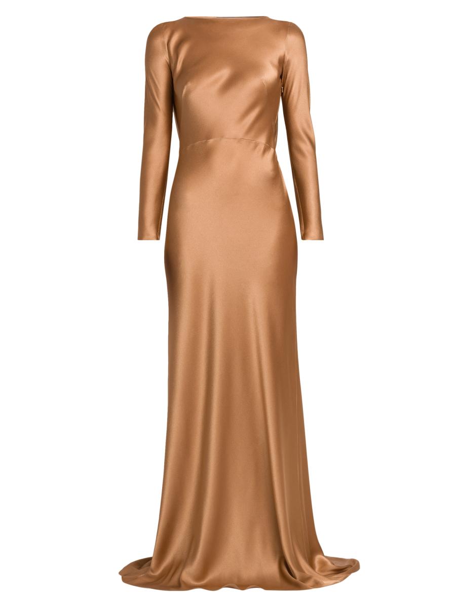 Alberta Ferretti Silk-Blend Satin Draped Gown | Saks Fifth