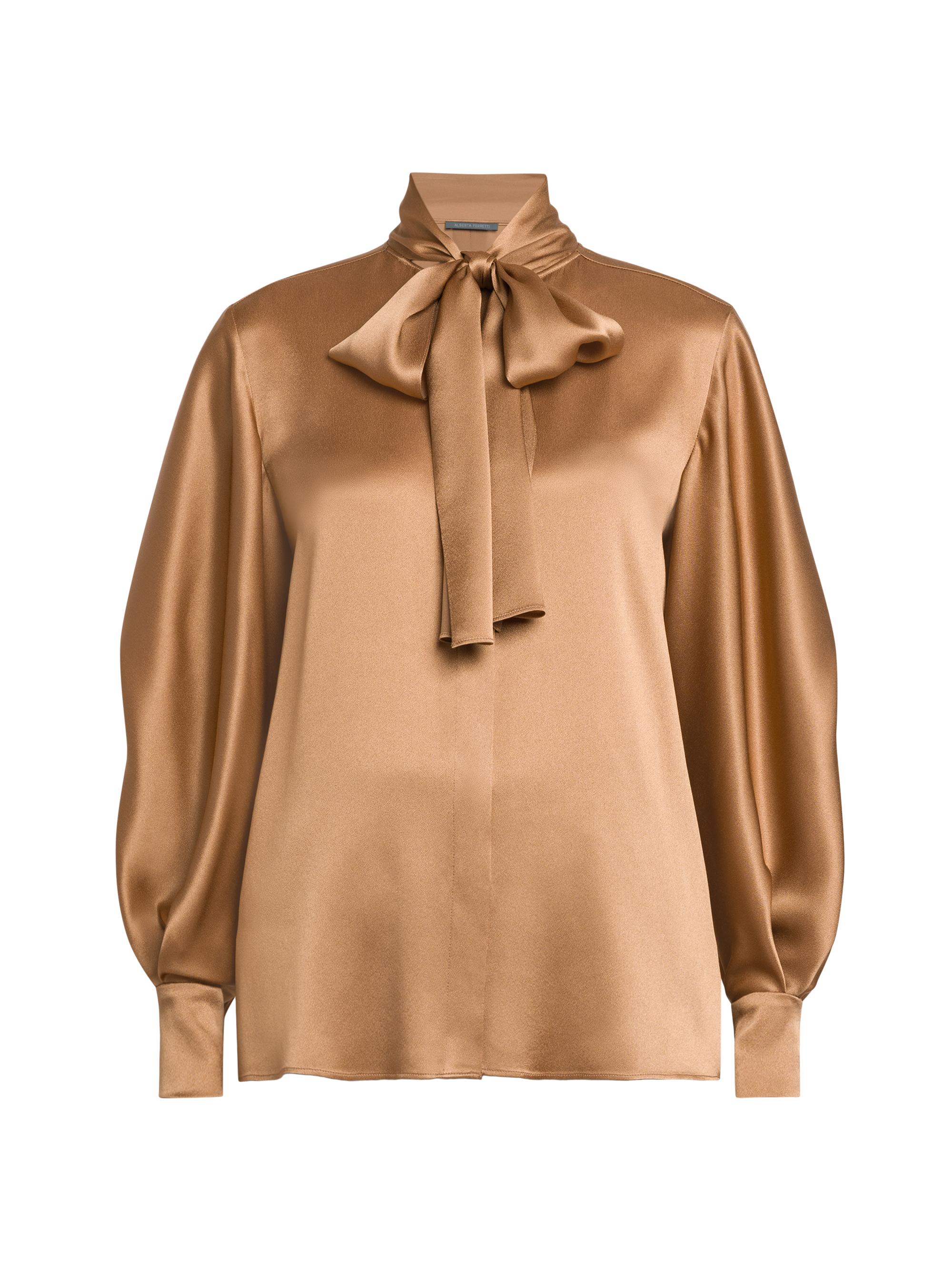 Alberta Ferretti Women's Silk-Blend Satin Tieneck Blouse - Beige