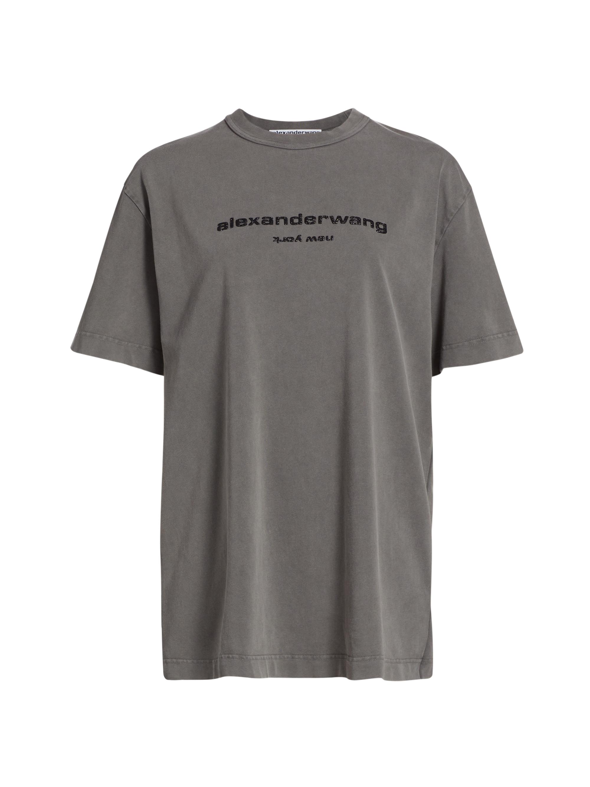 Alexander Wang Women's Glitter Logo Cotton T-Shirt - Washed Granite
