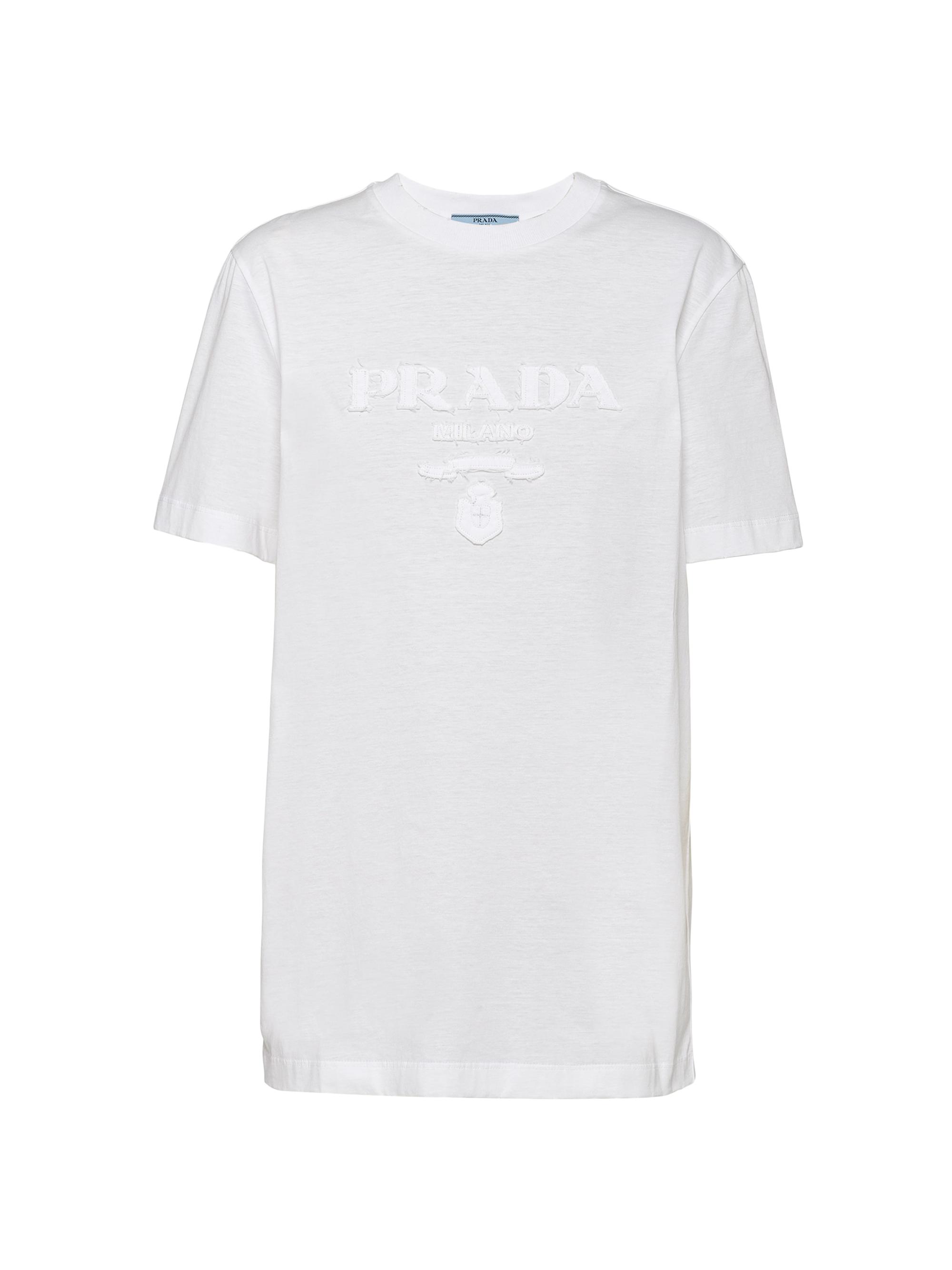 Prada Women's Embroidered Jersey T-Shirt - White