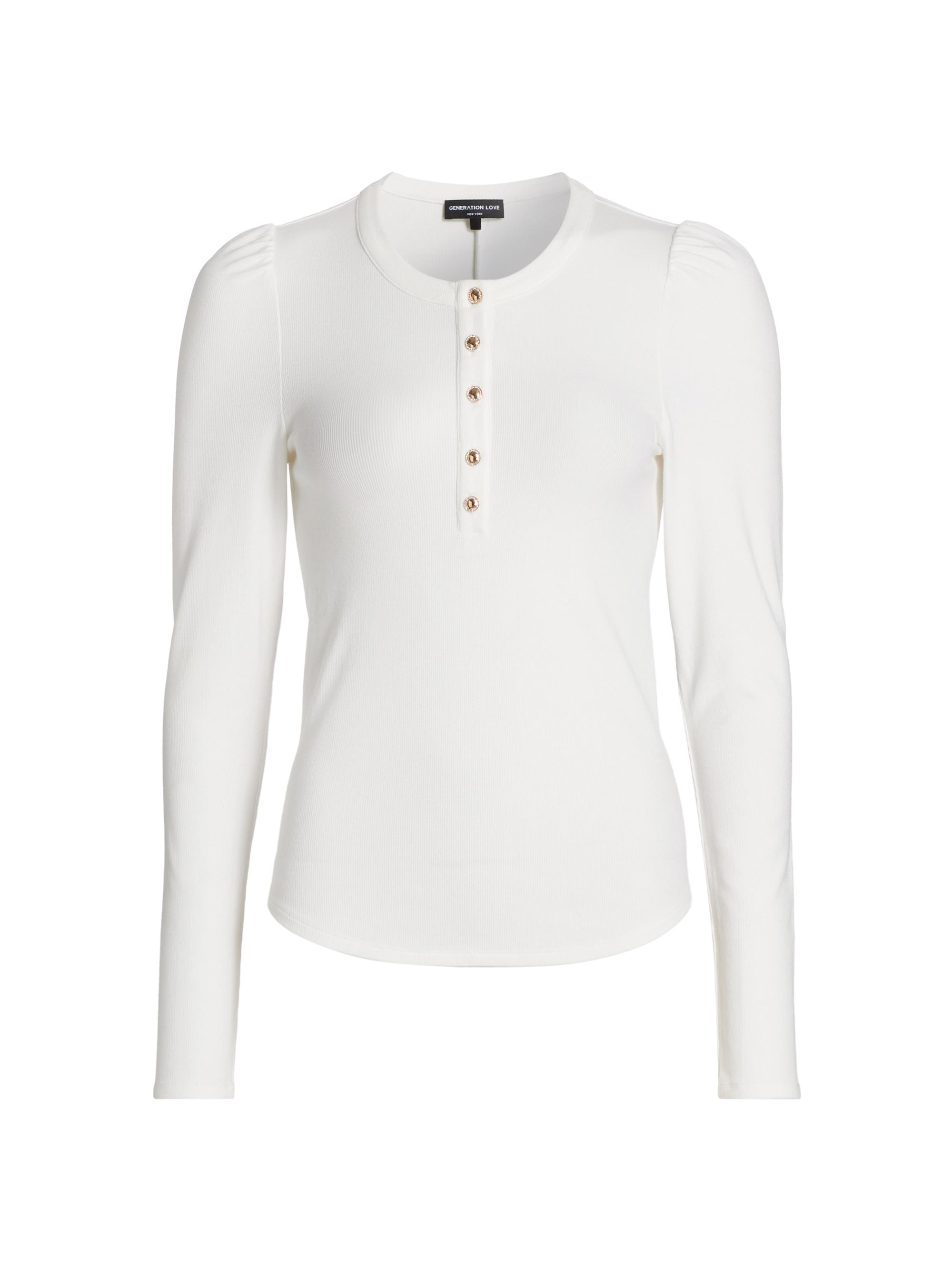 Generation Love Women's Britt Rib-Knit Jersey Long-Sleeve Top - White