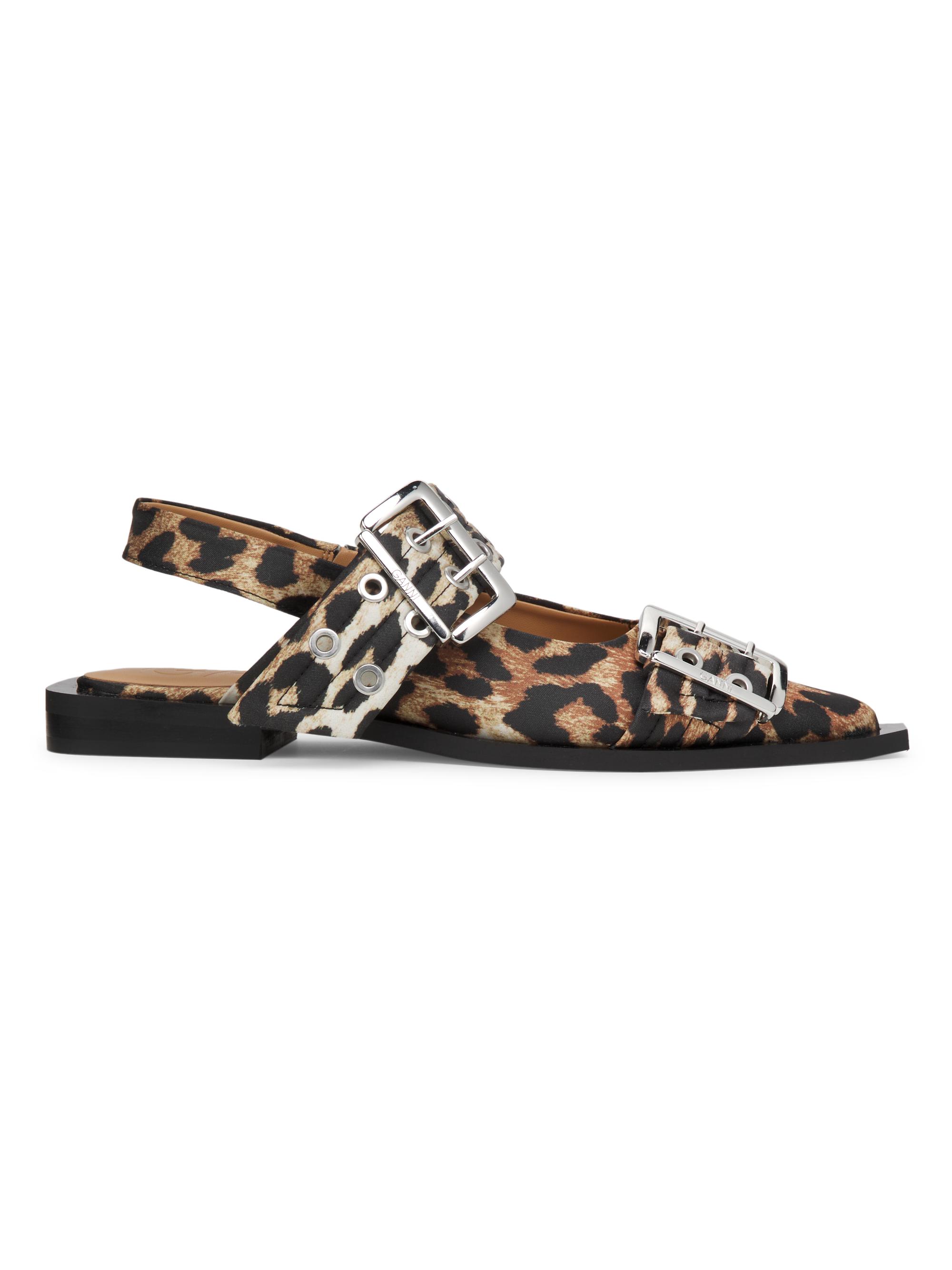 Ganni Women's Feminine Buckle Ballerina Flats - Leopard