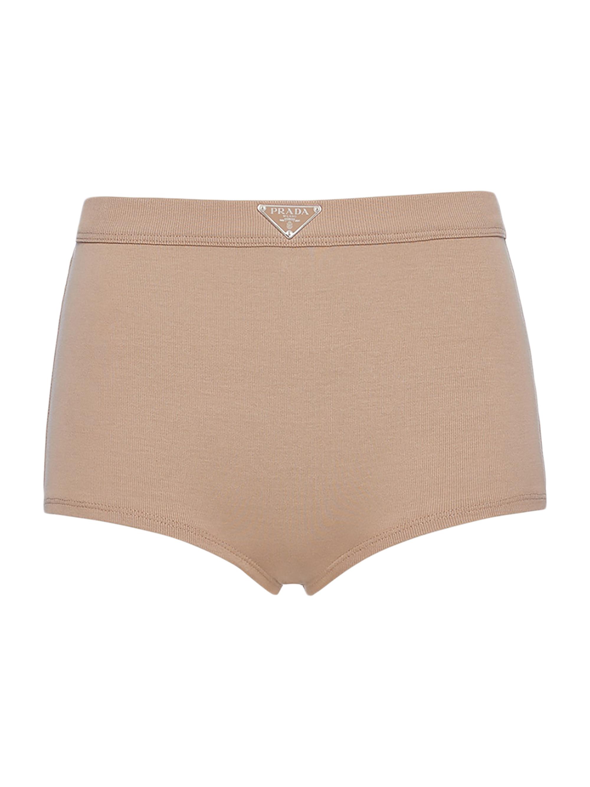 Prada Women's Ribbed Knit Boy Shorts - Beige Khaki