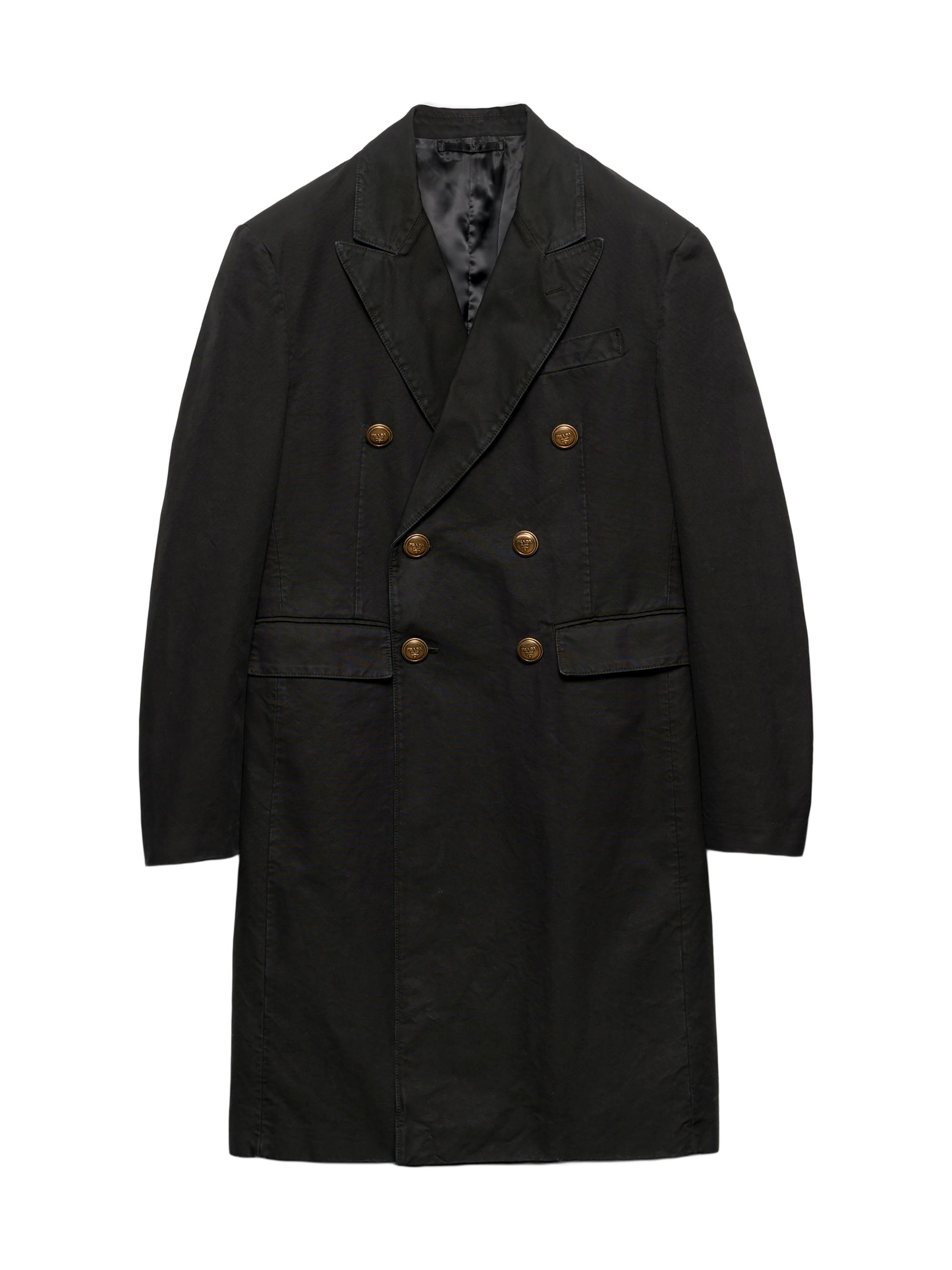 Prada Men's Double-Breasted Technical Cotton Coat - Black