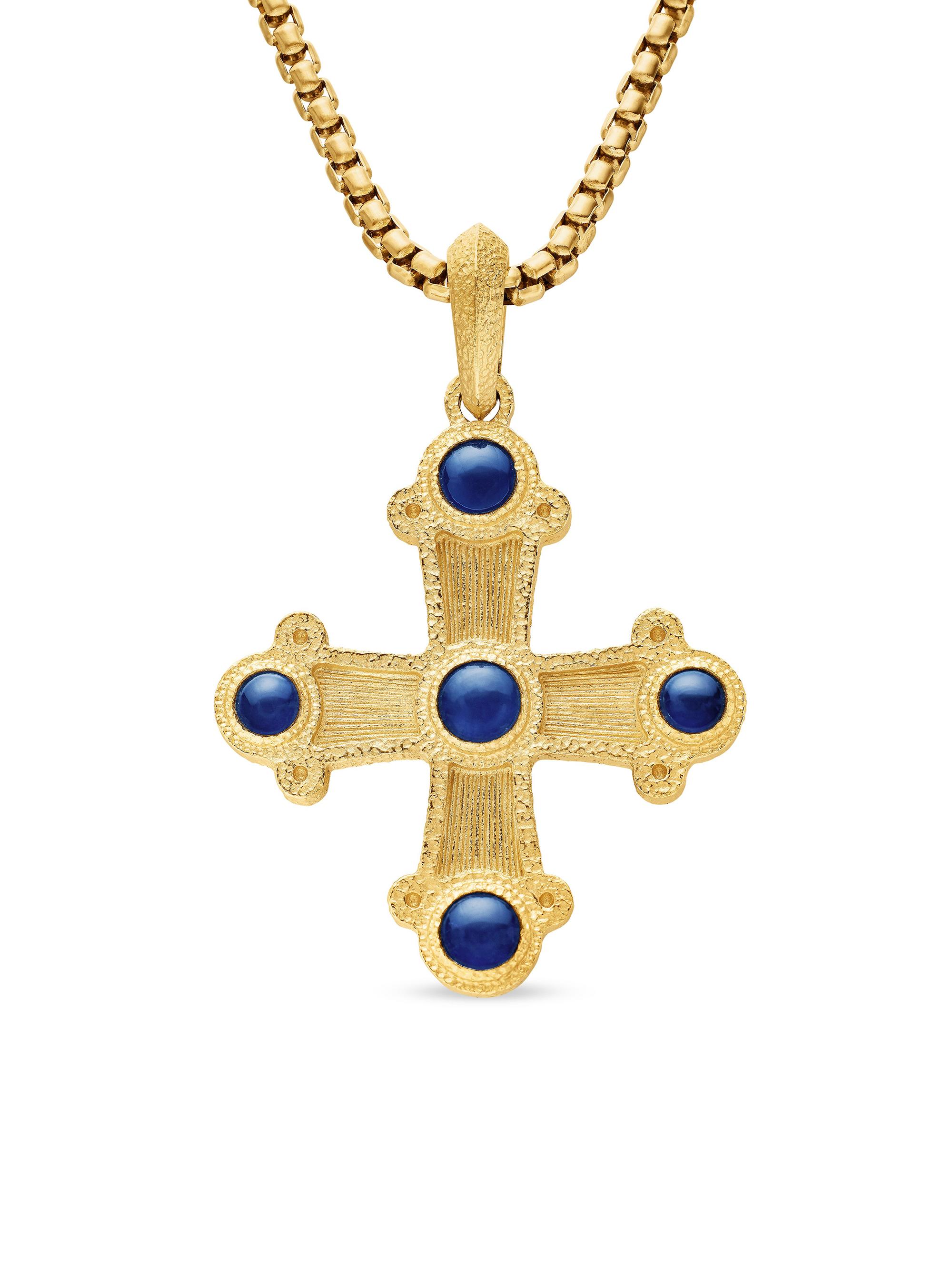David Yurman Men's Shipwreck Cross Amulet in 18K Yellow Gold - Sapphire