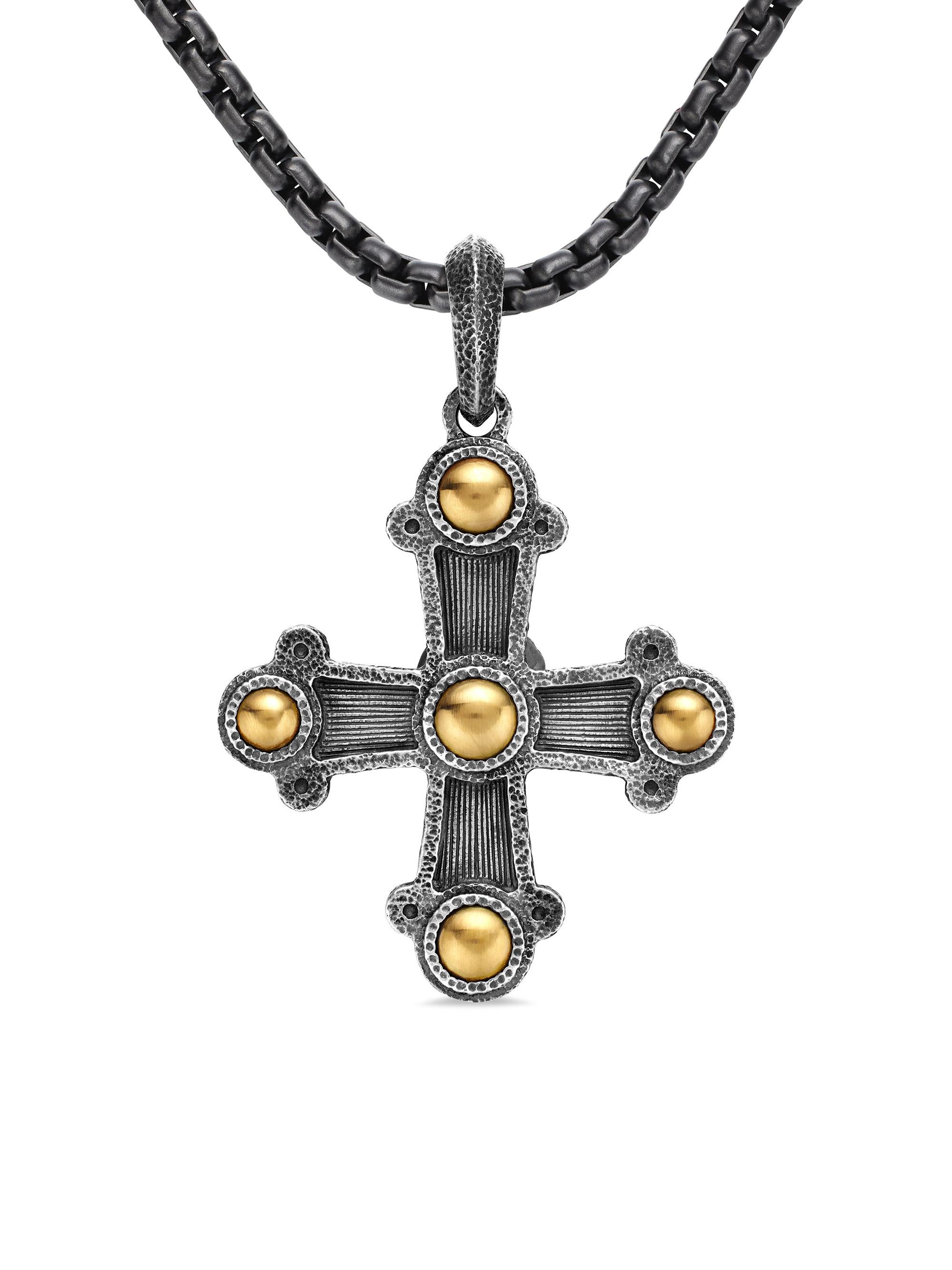 David Yurman Men's Shipwreck Cross Amulet in Sterling Silver with 18K Yellow Gold, 44MM - Black Silver