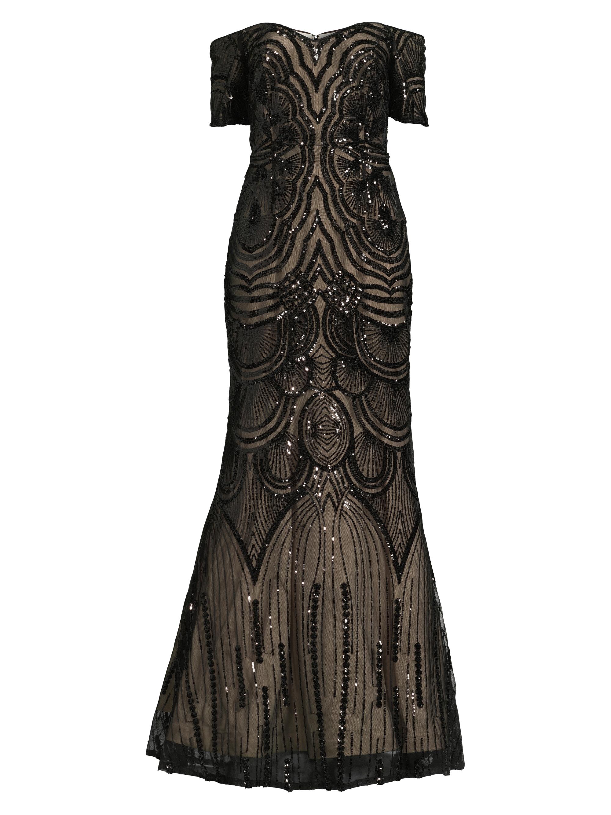 Shani Women's Sequined Short-Sleeve Gown - Black Beige