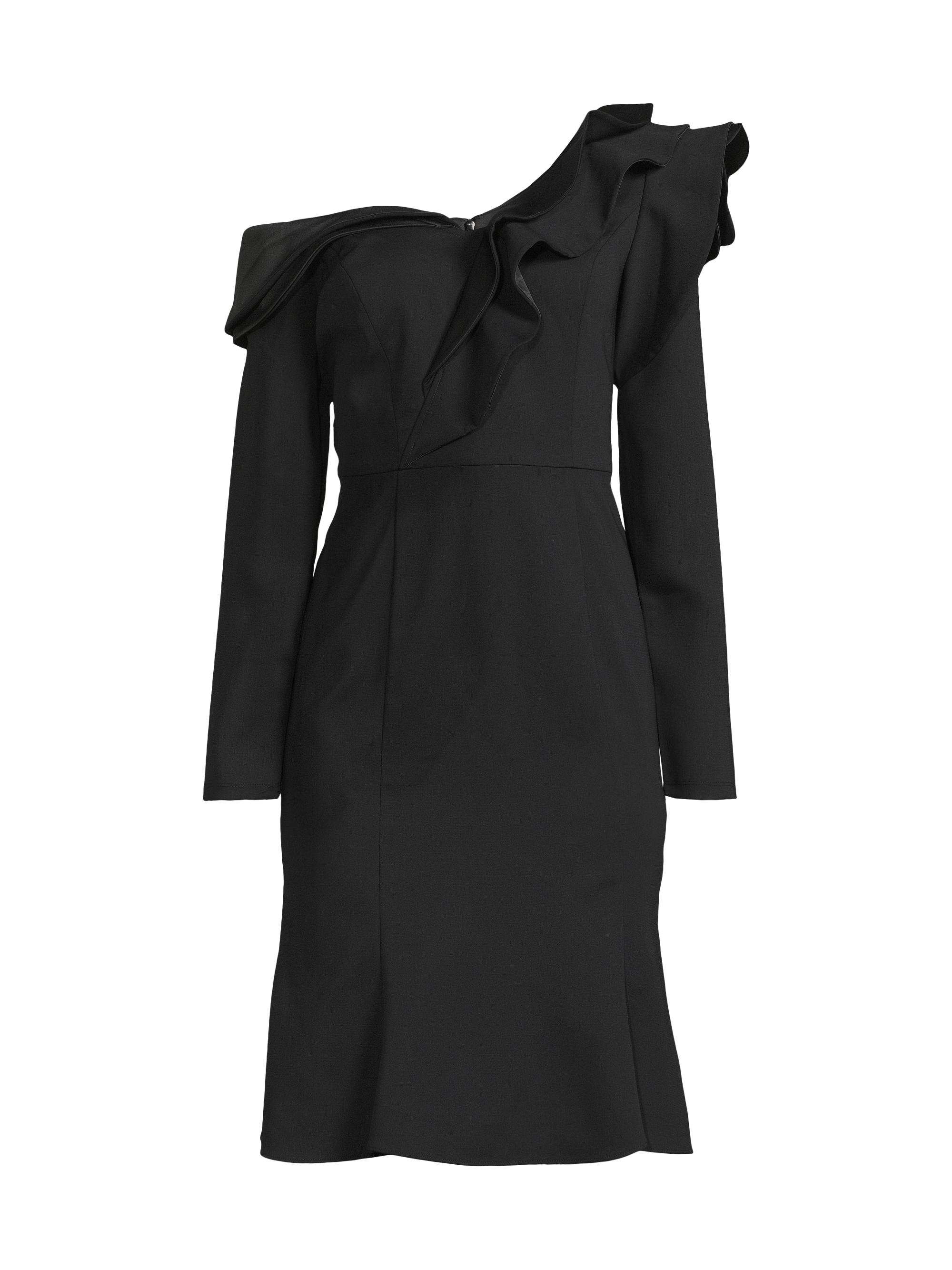 Shani Women's Ruffle Crepe One-Shoulder Knee-Length Dress - Black | Thumbnail 7