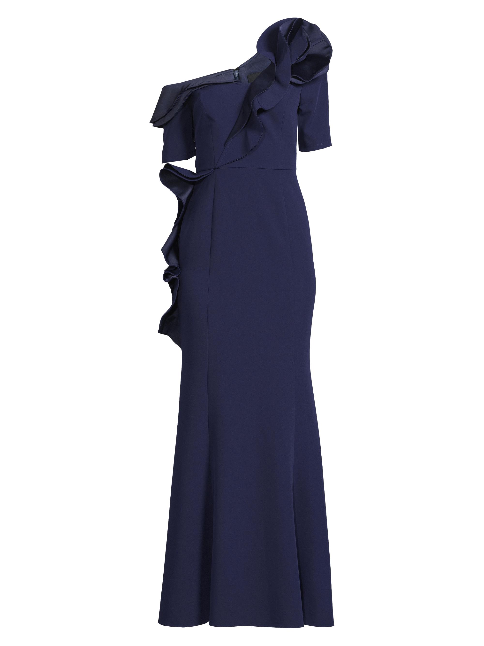 Shani Women's Ruffle Crepe One-Shoulder Gown - Blue