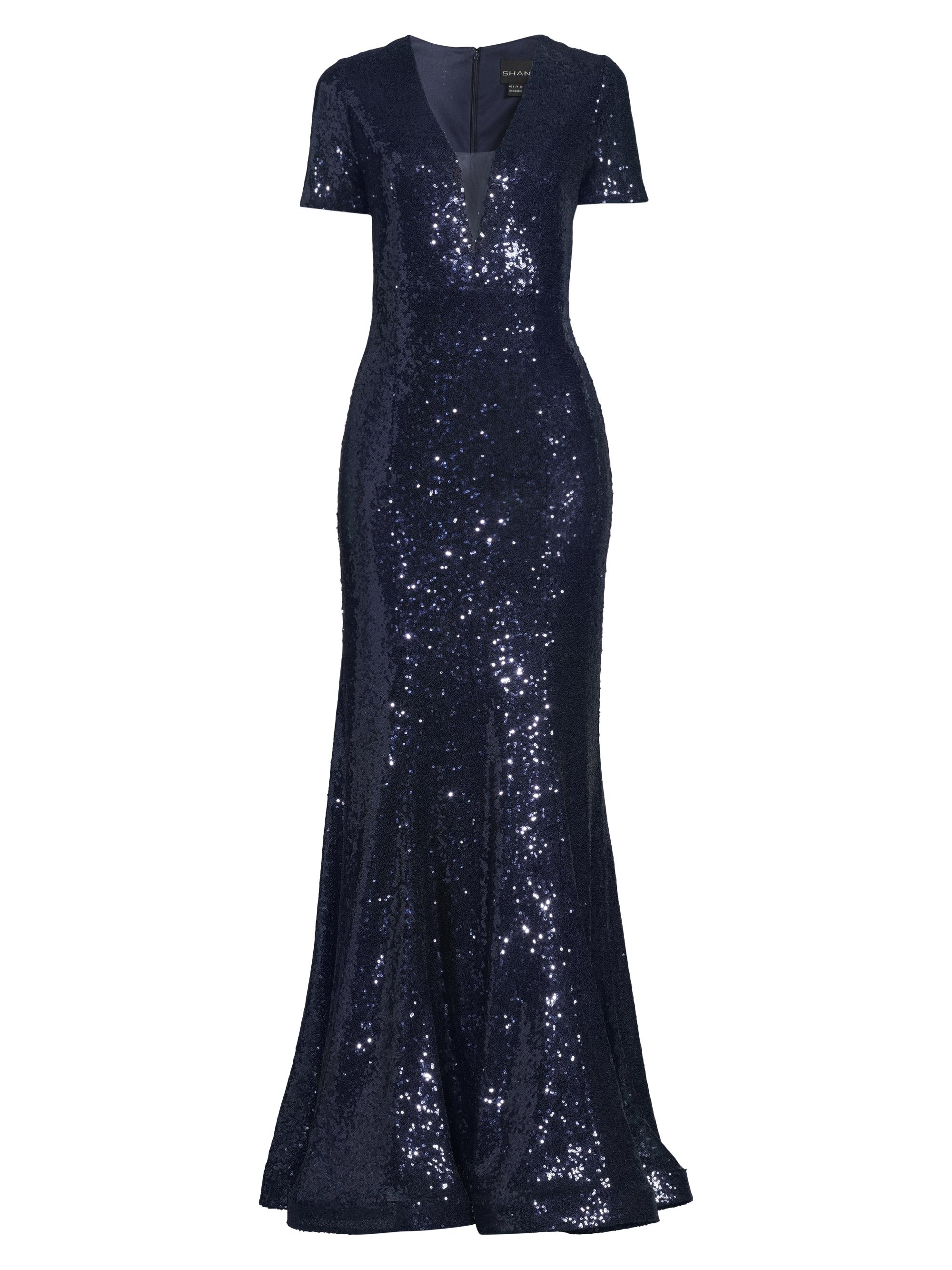 Shani Women's Sequined Fit & Flare Gown - Navy
