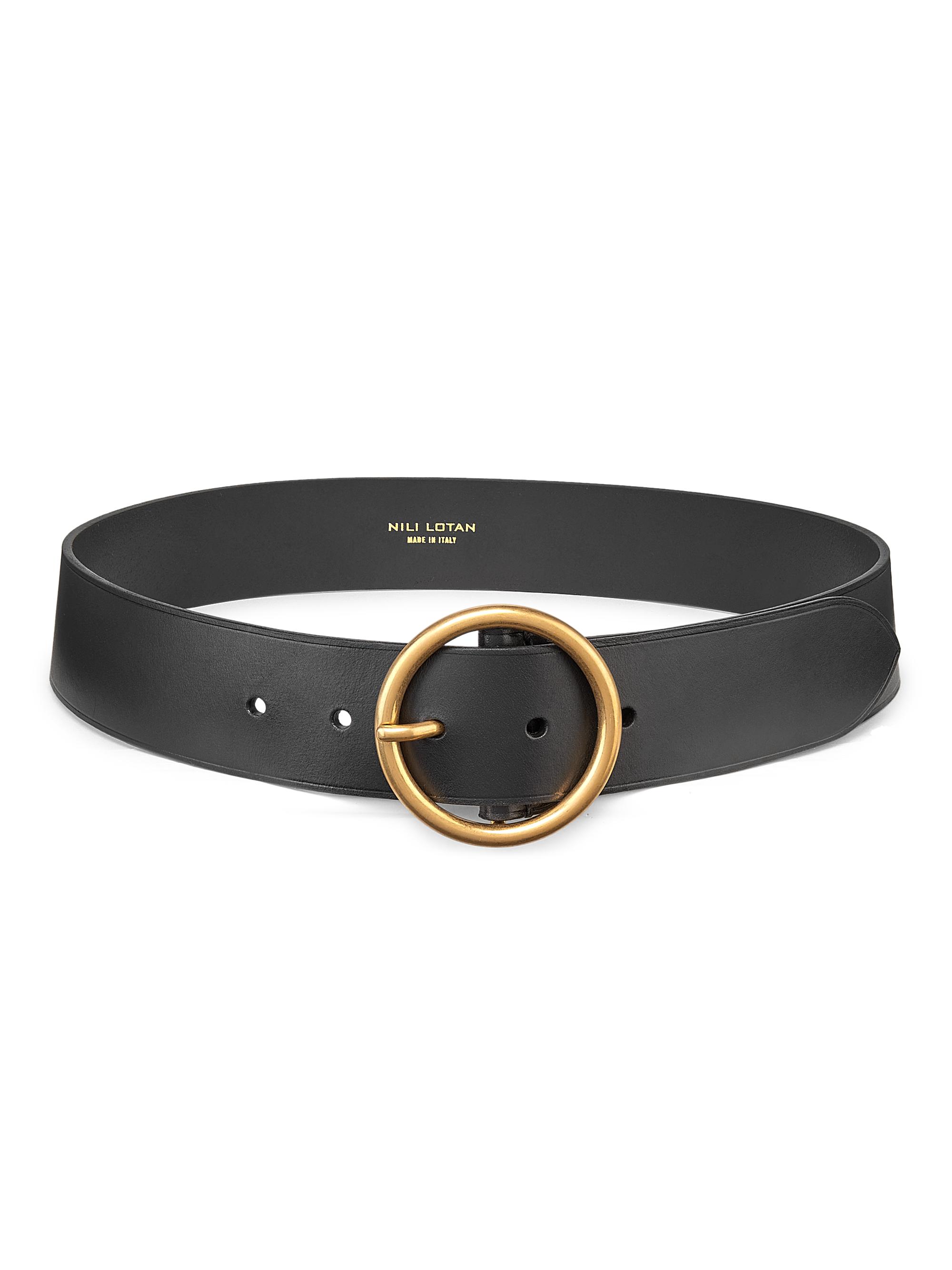 Nili Lotan Women's Avery O-Ring Leather Belt - Black Antique Brass