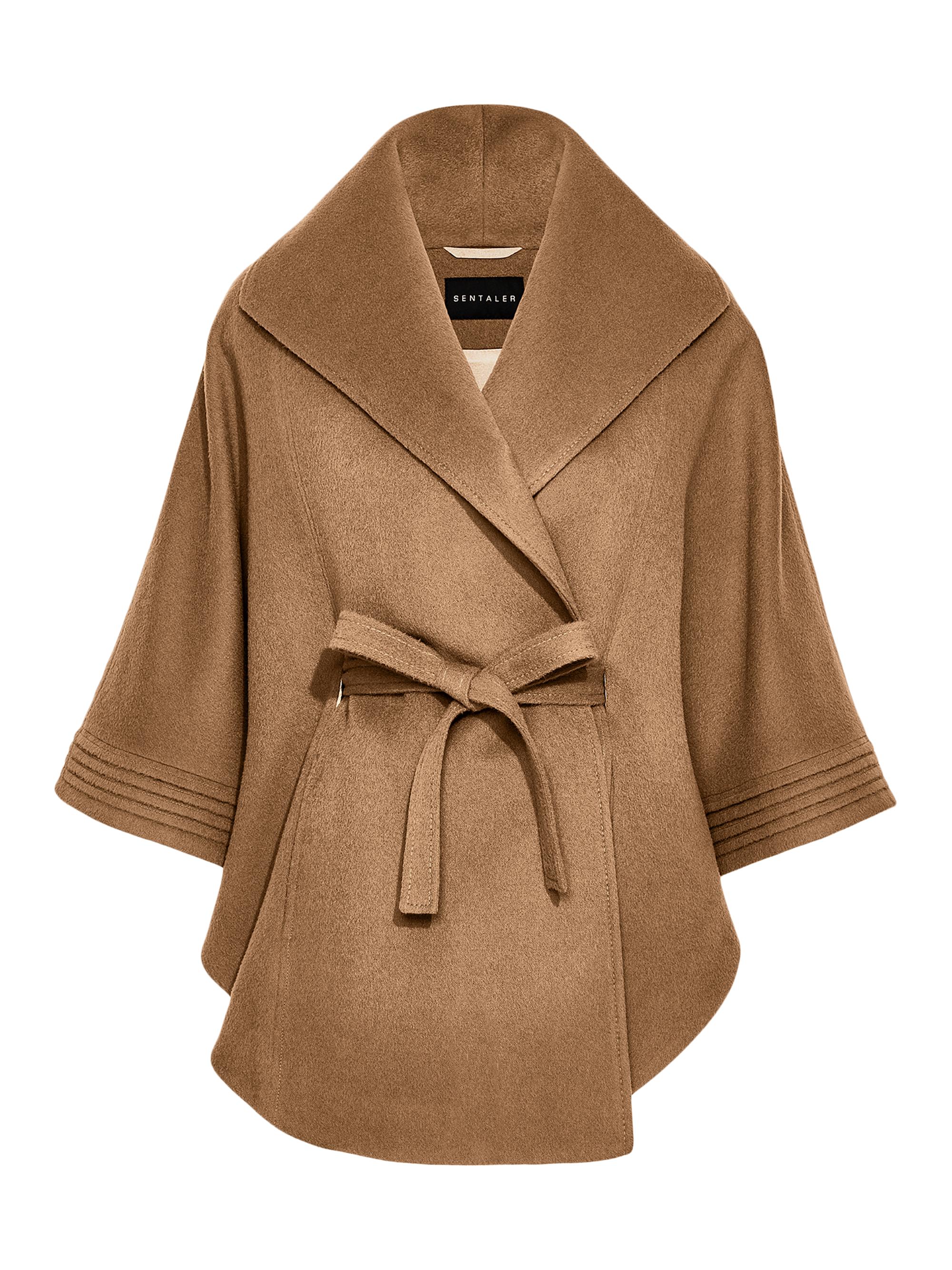 Sentaler Women's Shawl Collar Belted Alpaca Cape - Dark Camel