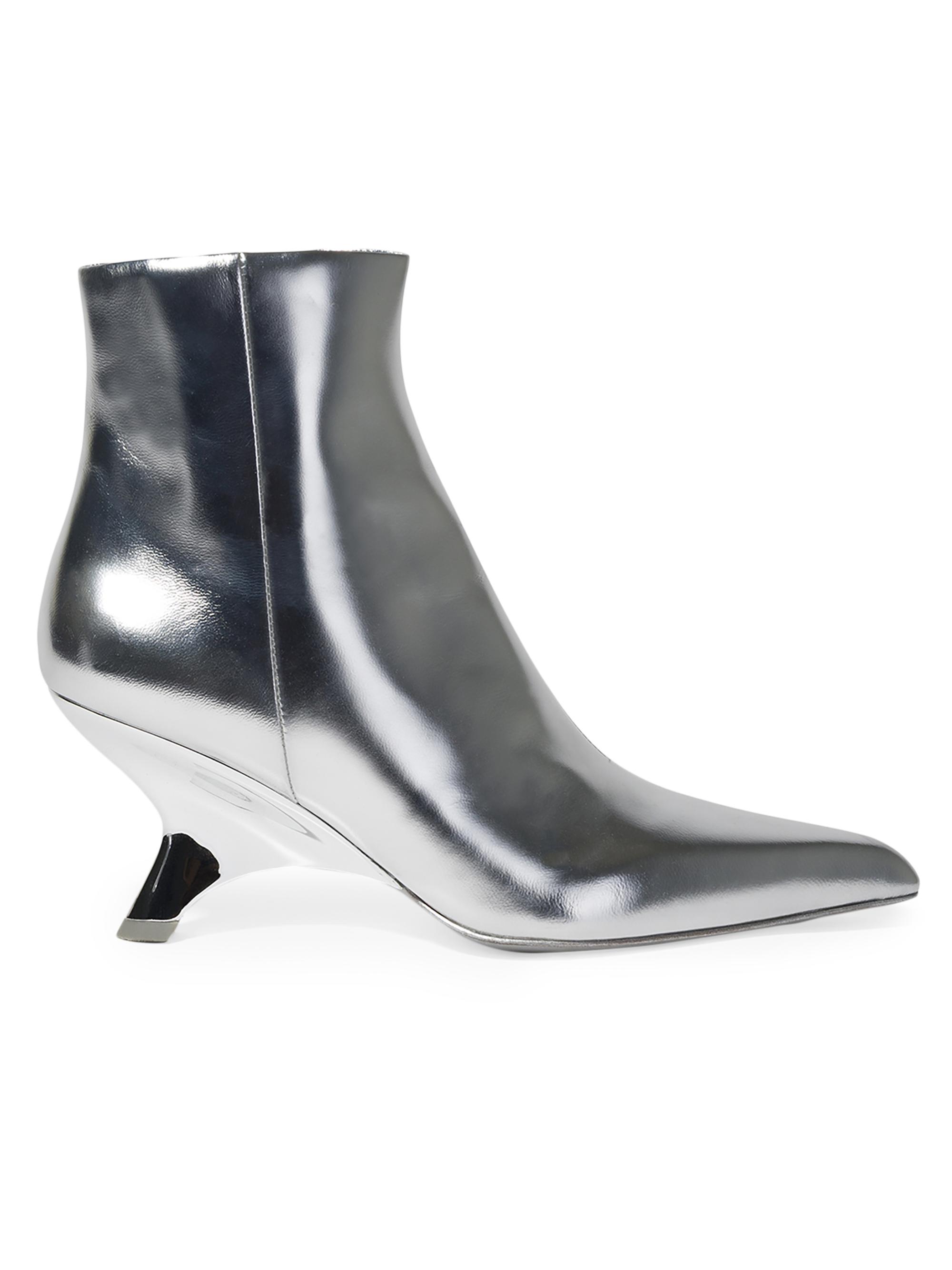 SIMKHAI Women's Shadow 75MM Metallic Leather Booties - Silver