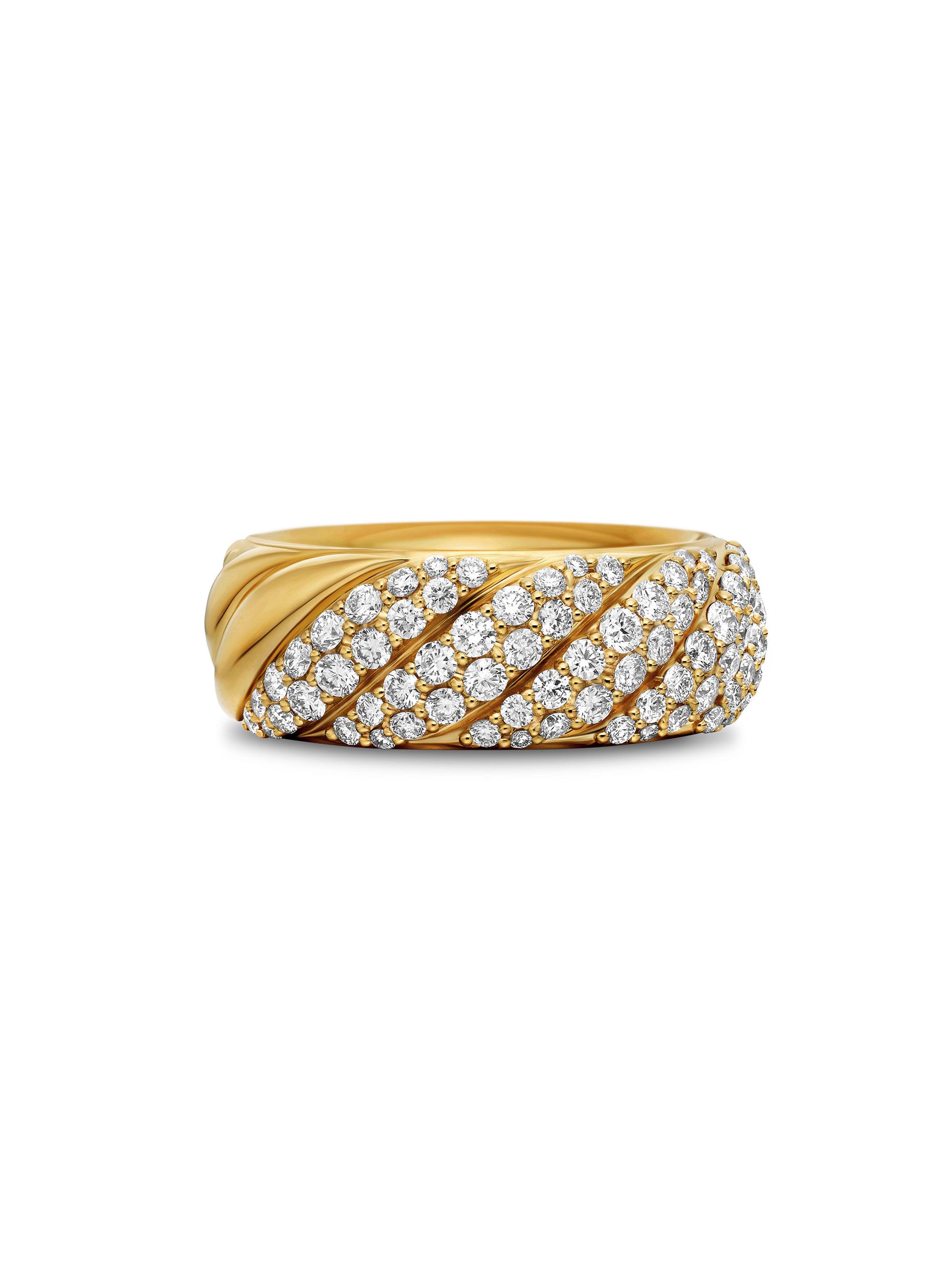 David Yurman Women's Sculpted Cable Band Ring in 18K Yellow Gold - Diamond