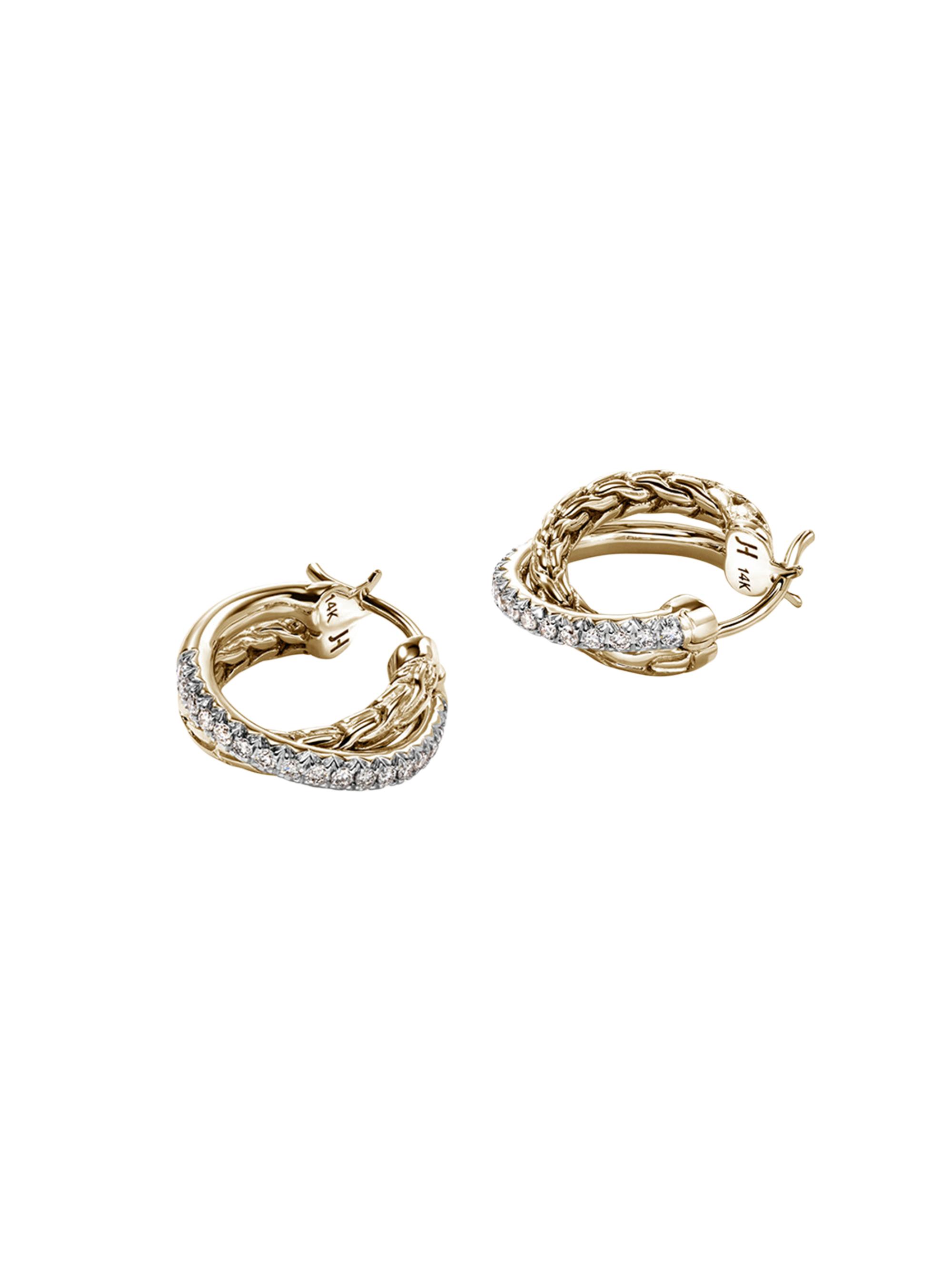 John Hardy Women's JH Essentials 14K Yellow Gold & 0.27 TCW Diamond Pavé Crossover Hoop Earrings - Yellow Gold