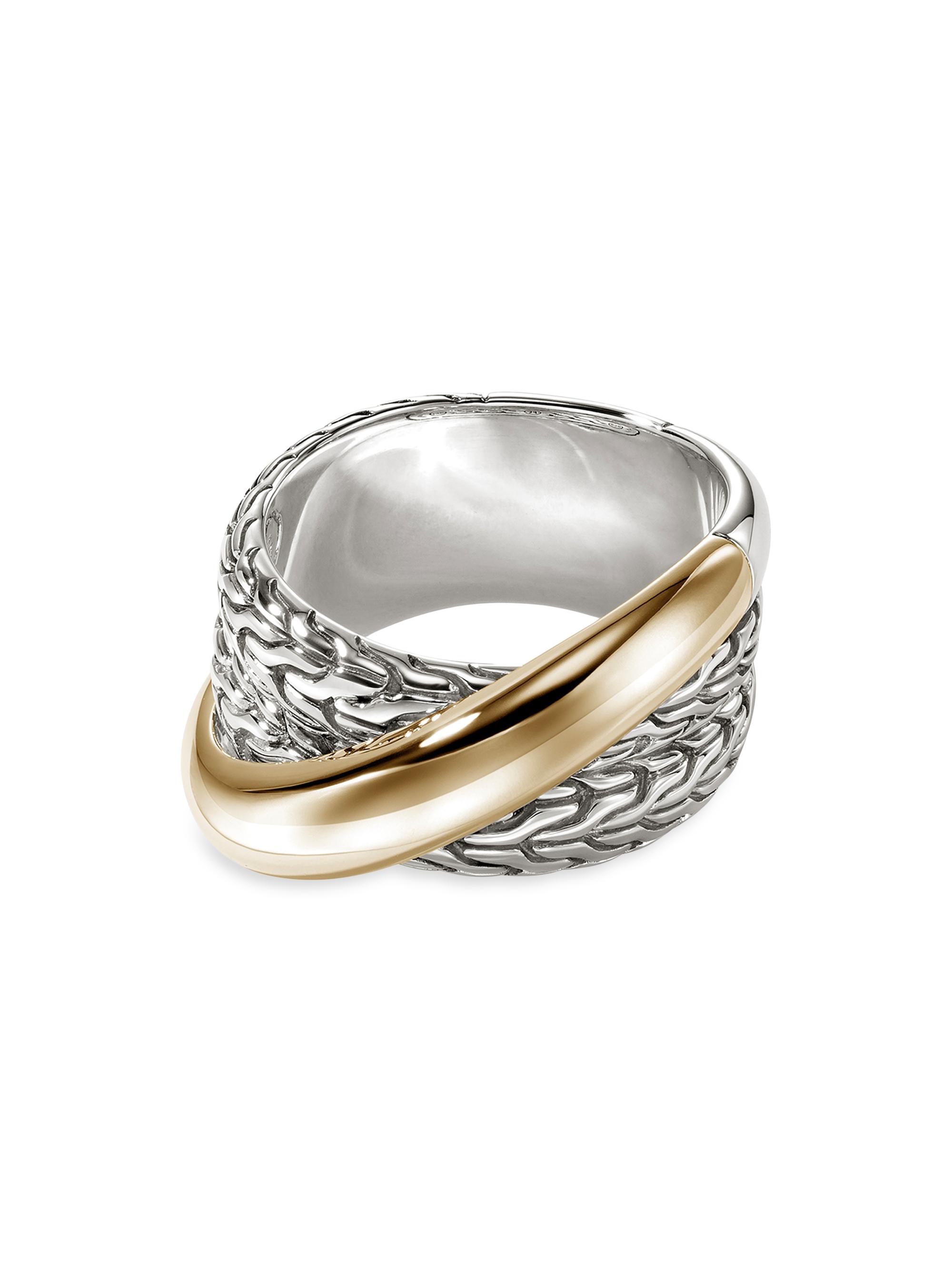 John Hardy Women's JH Essentials Crossover 14K Yellow Gold & Sterling Silver Band Ring - Silver And Yellow Gold