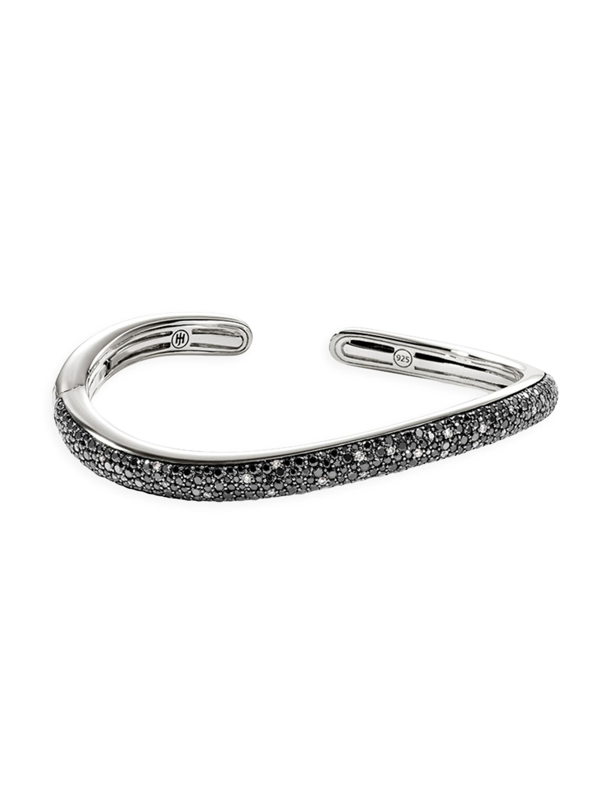 John Hardy Women's Surf Sterling Silver, Black Diamond & 0.18 TCW Diamond Pavé Cuff Bracelet - Silver