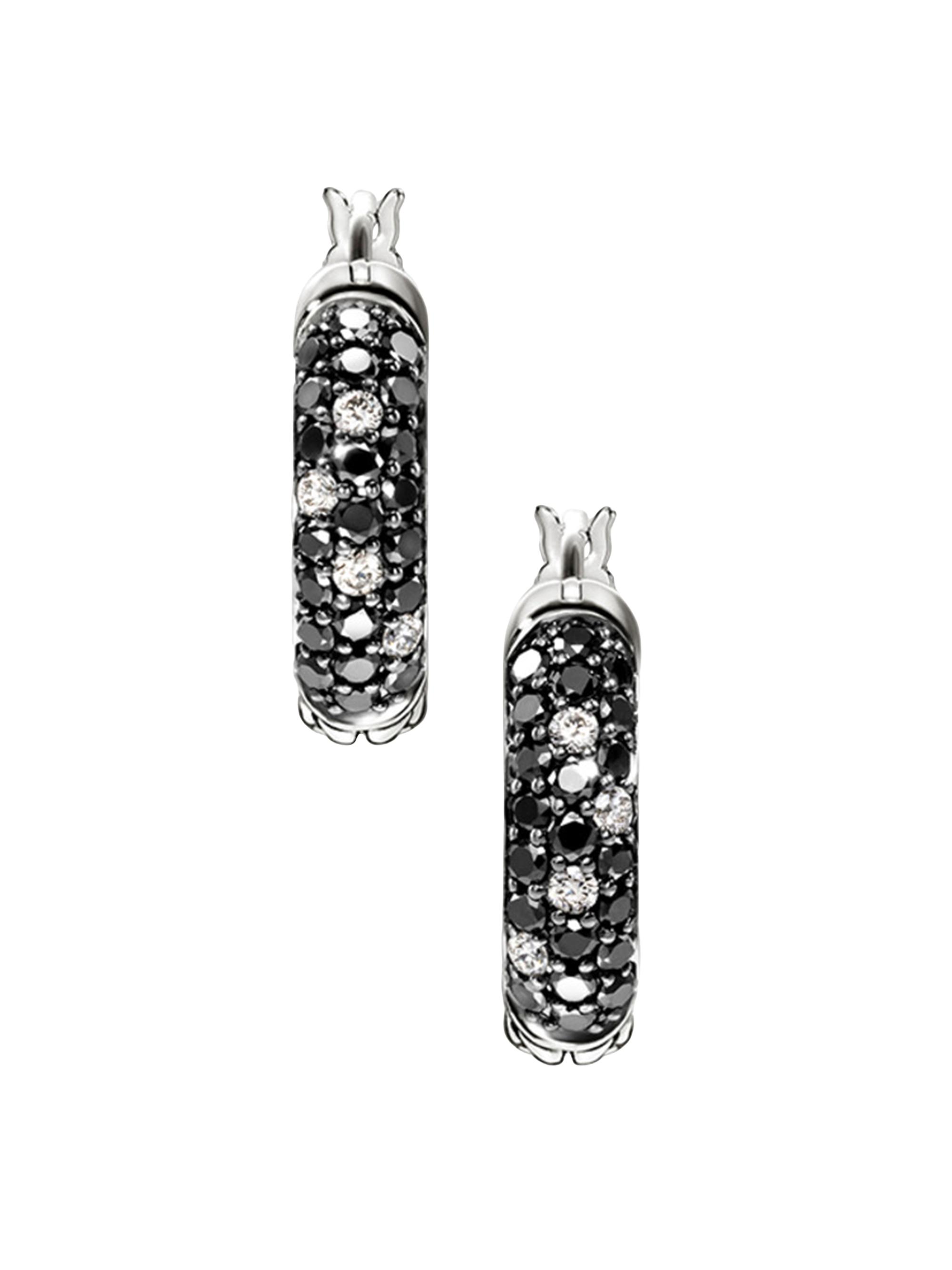 John Hardy Women's JH Essentials Sterling Silver & 0.39 TCW Black & White Diamond Pavé Hoop Earrings - Silver