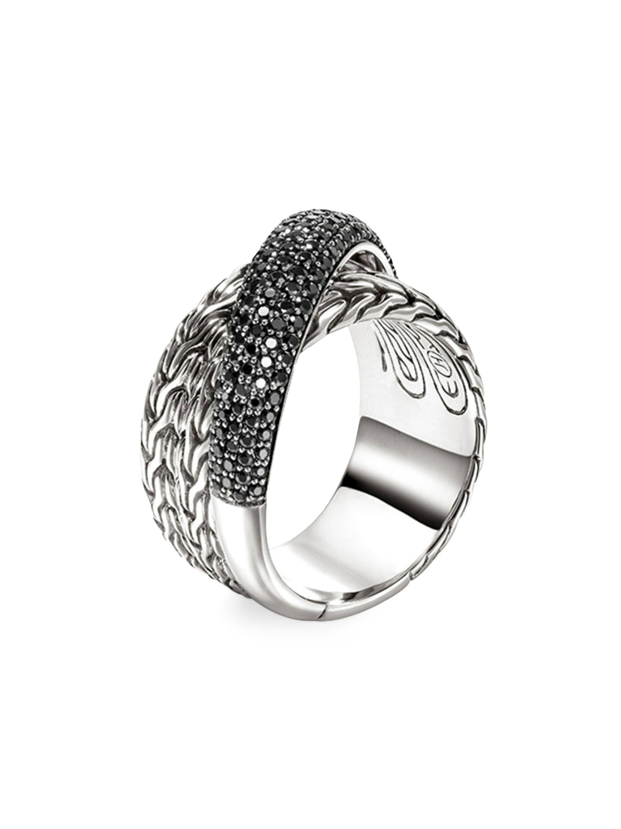 John Hardy Women's JH Essentials Sterling Silver & Black Sapphire Wide Crossover Ring - Silver