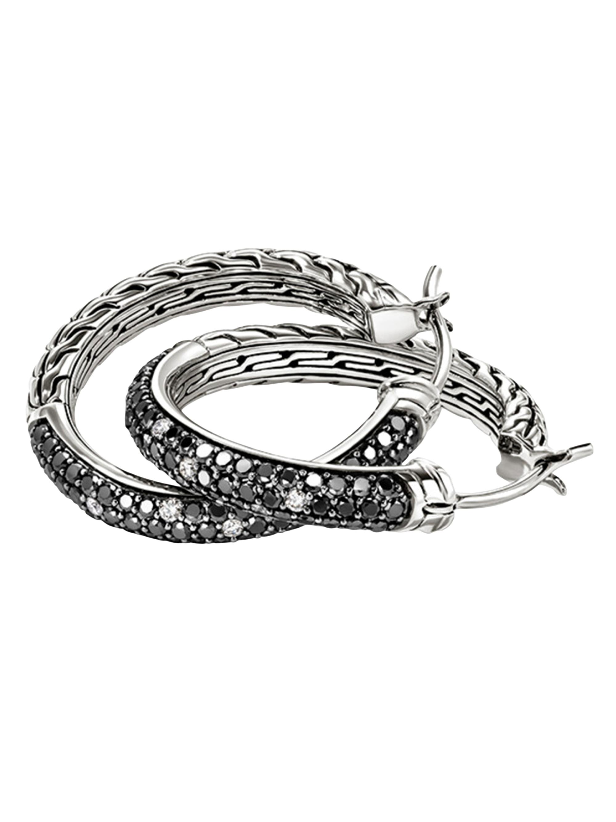 John Hardy Women's JH Essentials Sterling Silver & 0.97 TCW Black & White Diamond Pavé Hoop Earrings - Silver