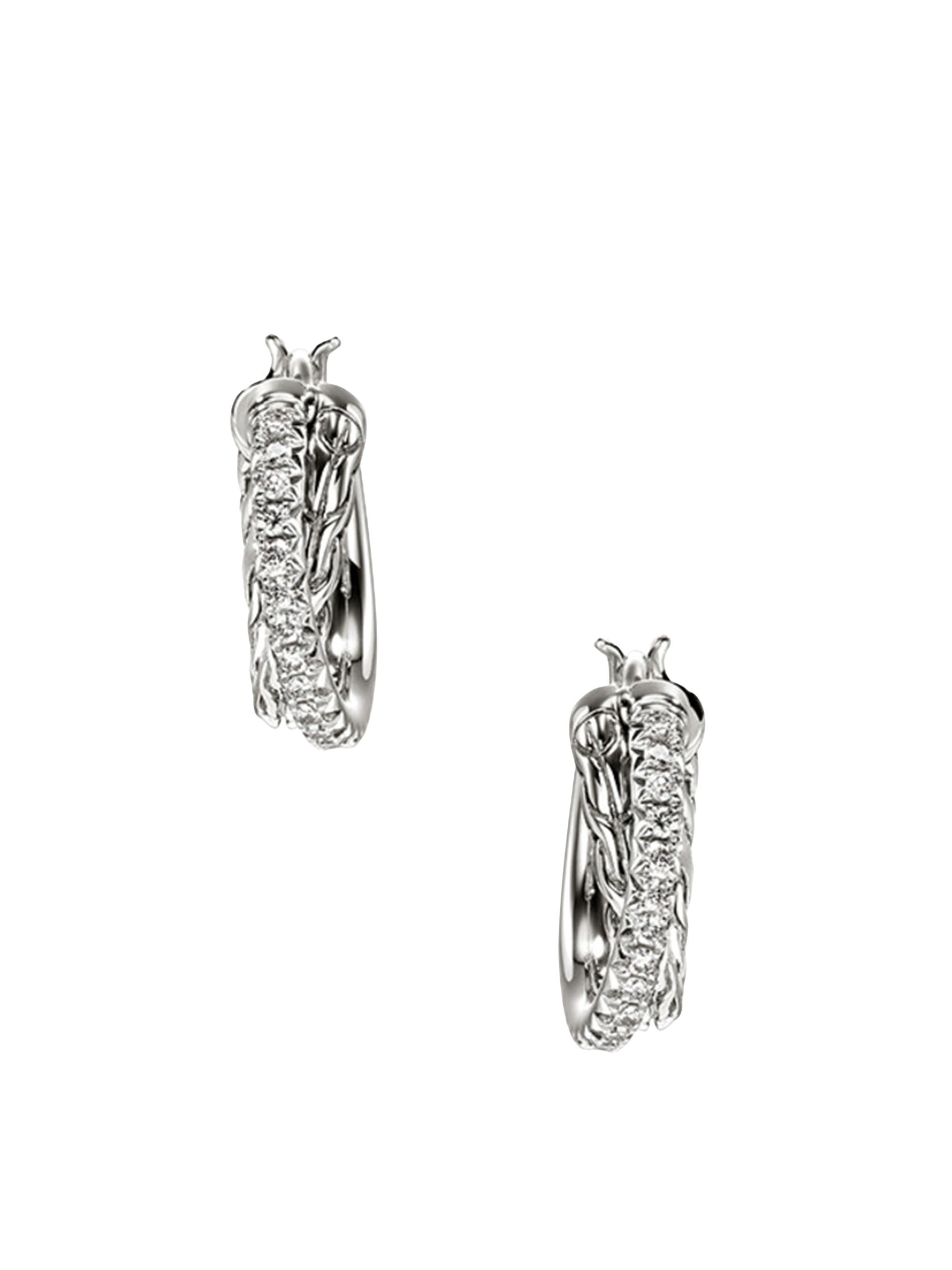 John Hardy Women's JH Essentials Sterling Silver & 0.27 TCW Diamond Pavé Crossover Hoop Earrings - Silver
