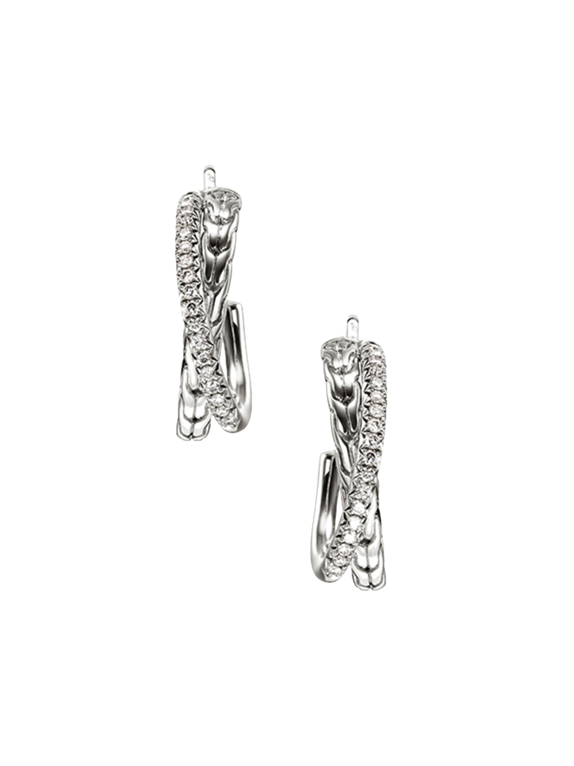 John Hardy Women's JH Essentials Sterling Silver & 0.28 TCW Diamond Pavé Crossover Hoop Earrings - Silver