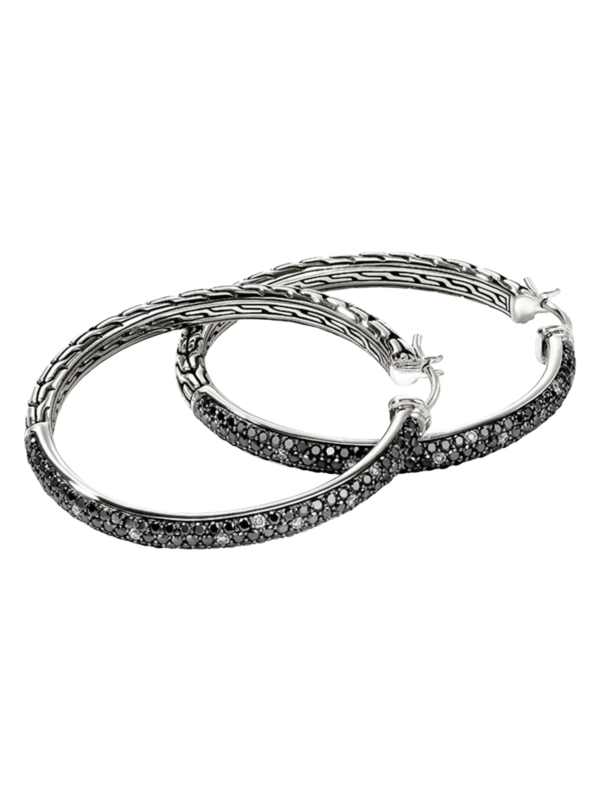 John Hardy Women's JH Essentials Sterling Silver & 1.74 TCW Black & White Diamond Pavé Hoop Earrings - Silver