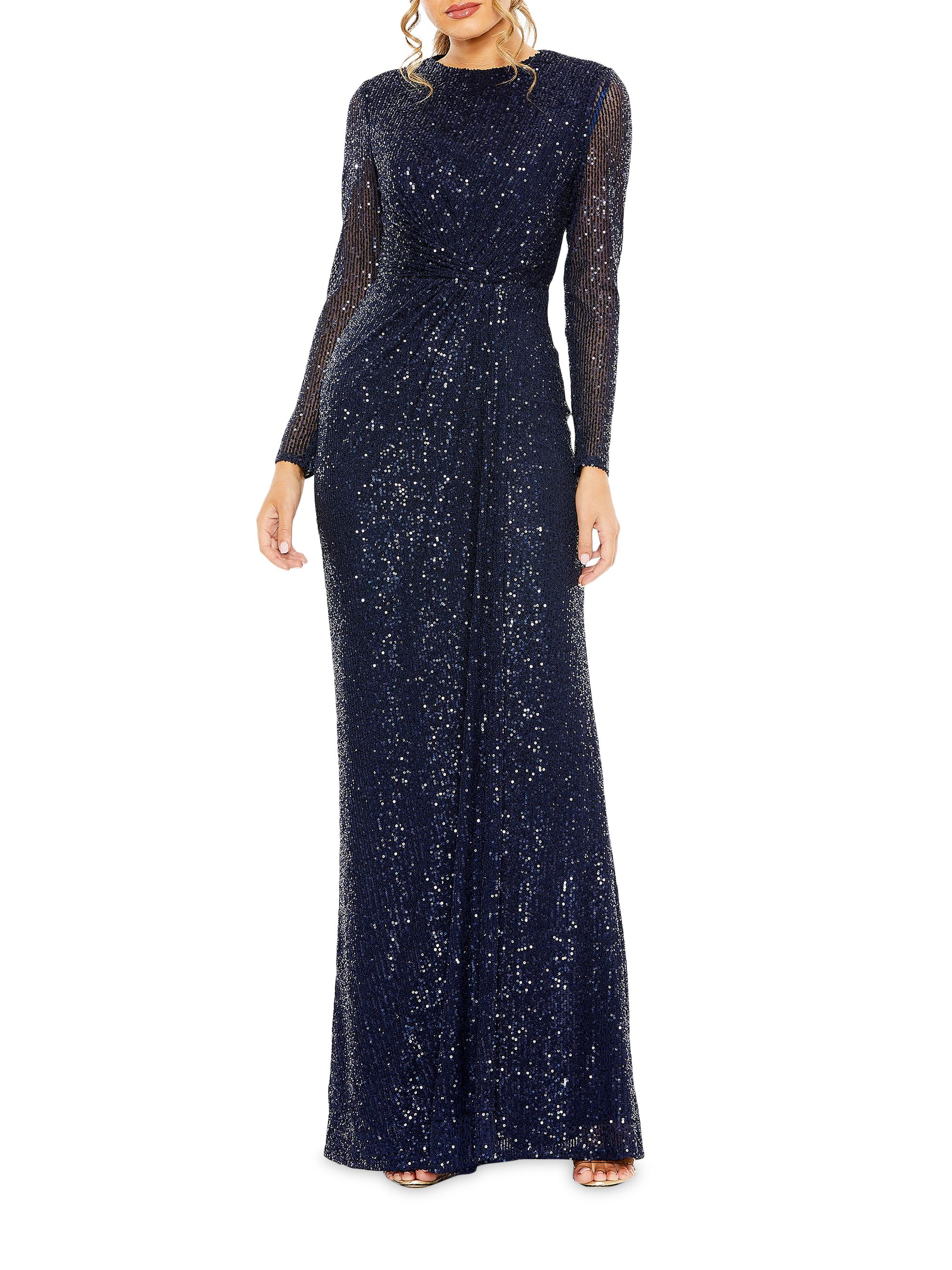 Mac Duggal Women's Sequined Knotted Column Gown - Midnight
