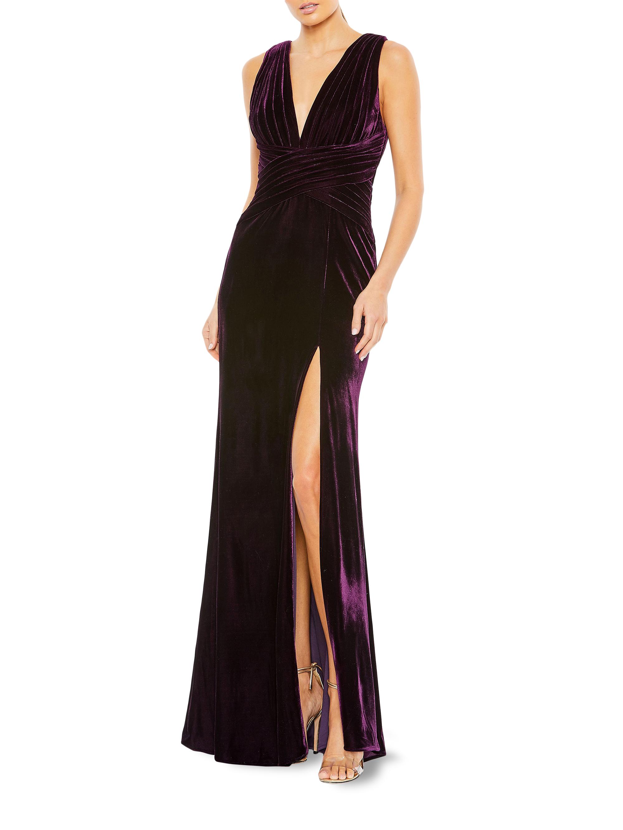 Mac Duggal Women's Velvet Pleated Waist Slip Gown - Amethyst