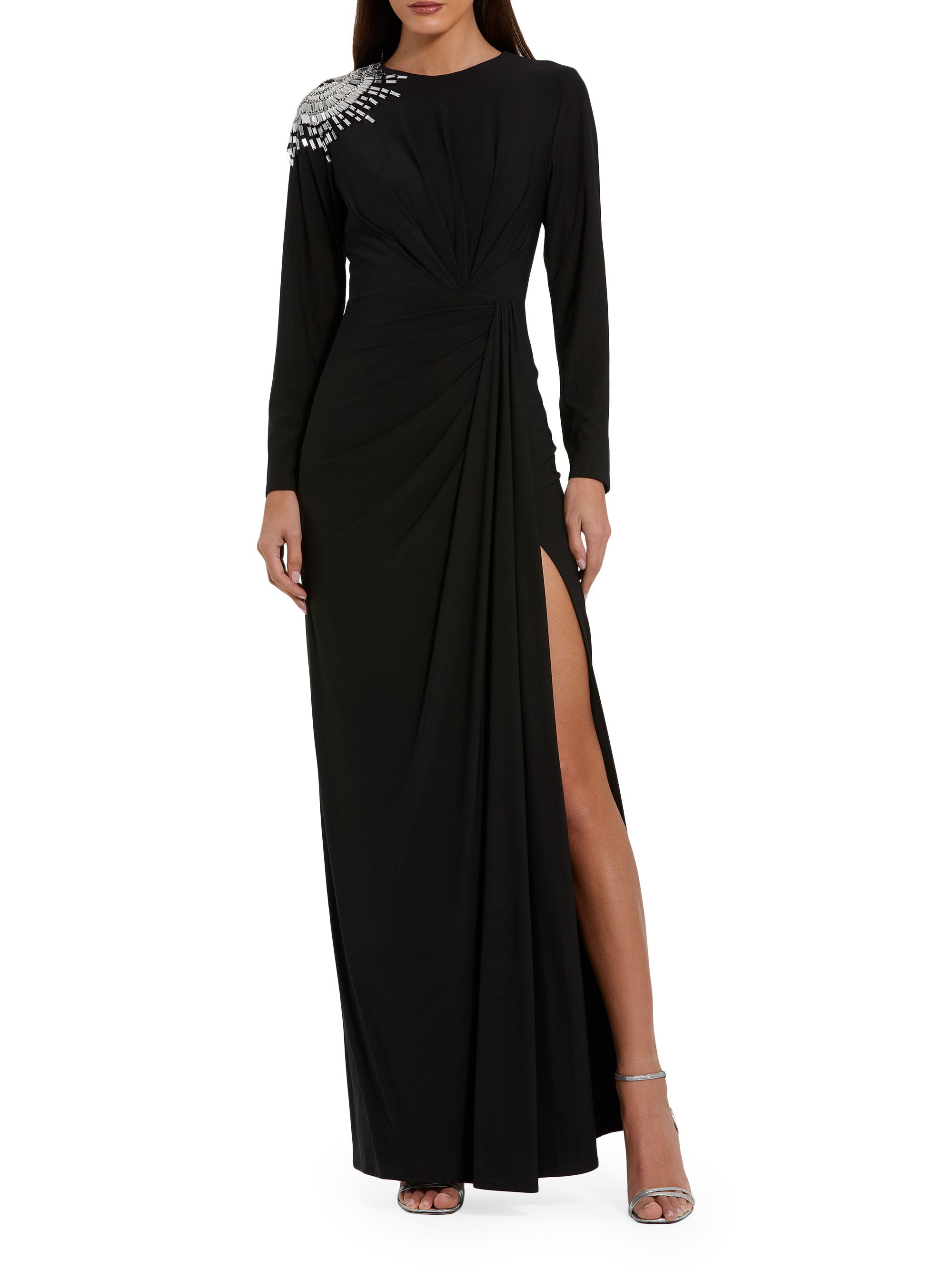 Mac Duggal Women's Beaded Shoulder Jersey Gown - Black