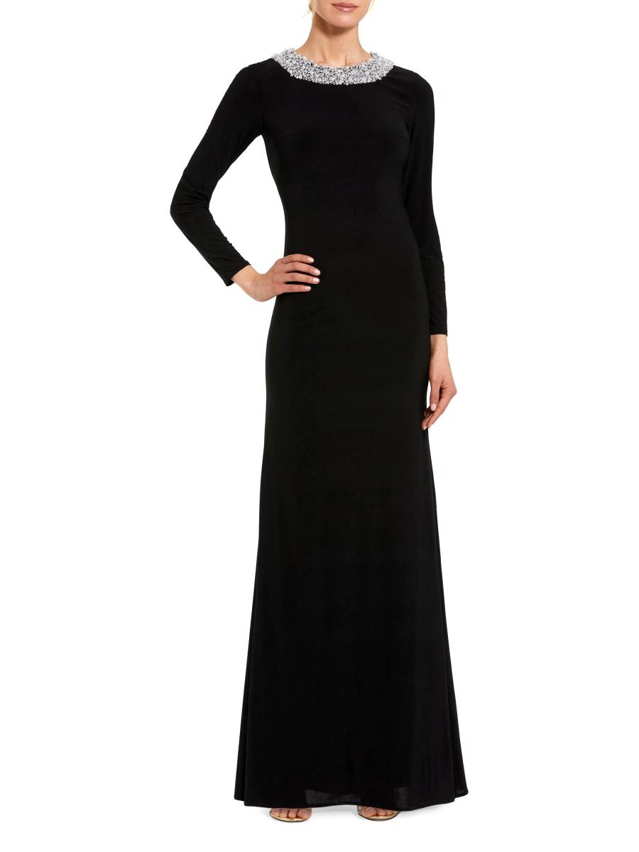 Mac Duggal Beaded Jersey Long-Sleeve Gown | Saks Fifth Avenue
