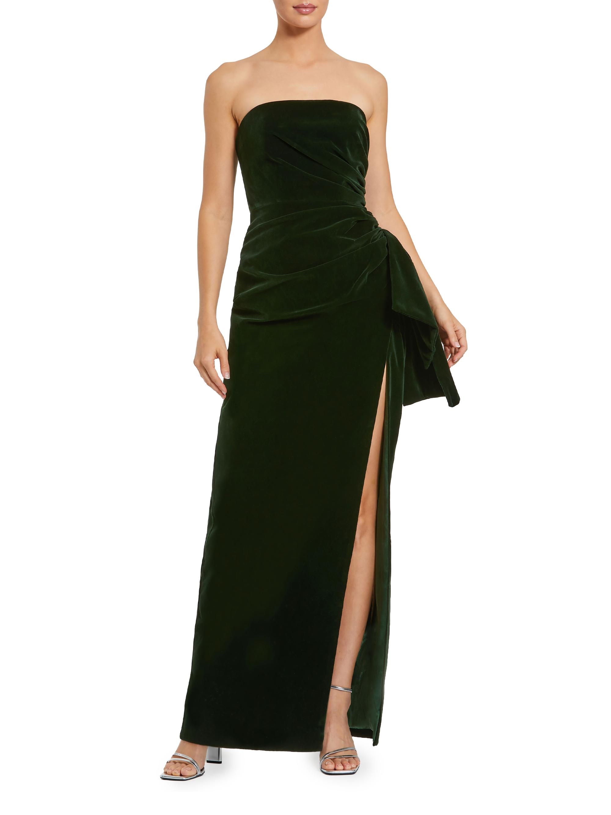 Mac Duggal Women's Draped Velvet Strapless Bow Hip Gown - Olive