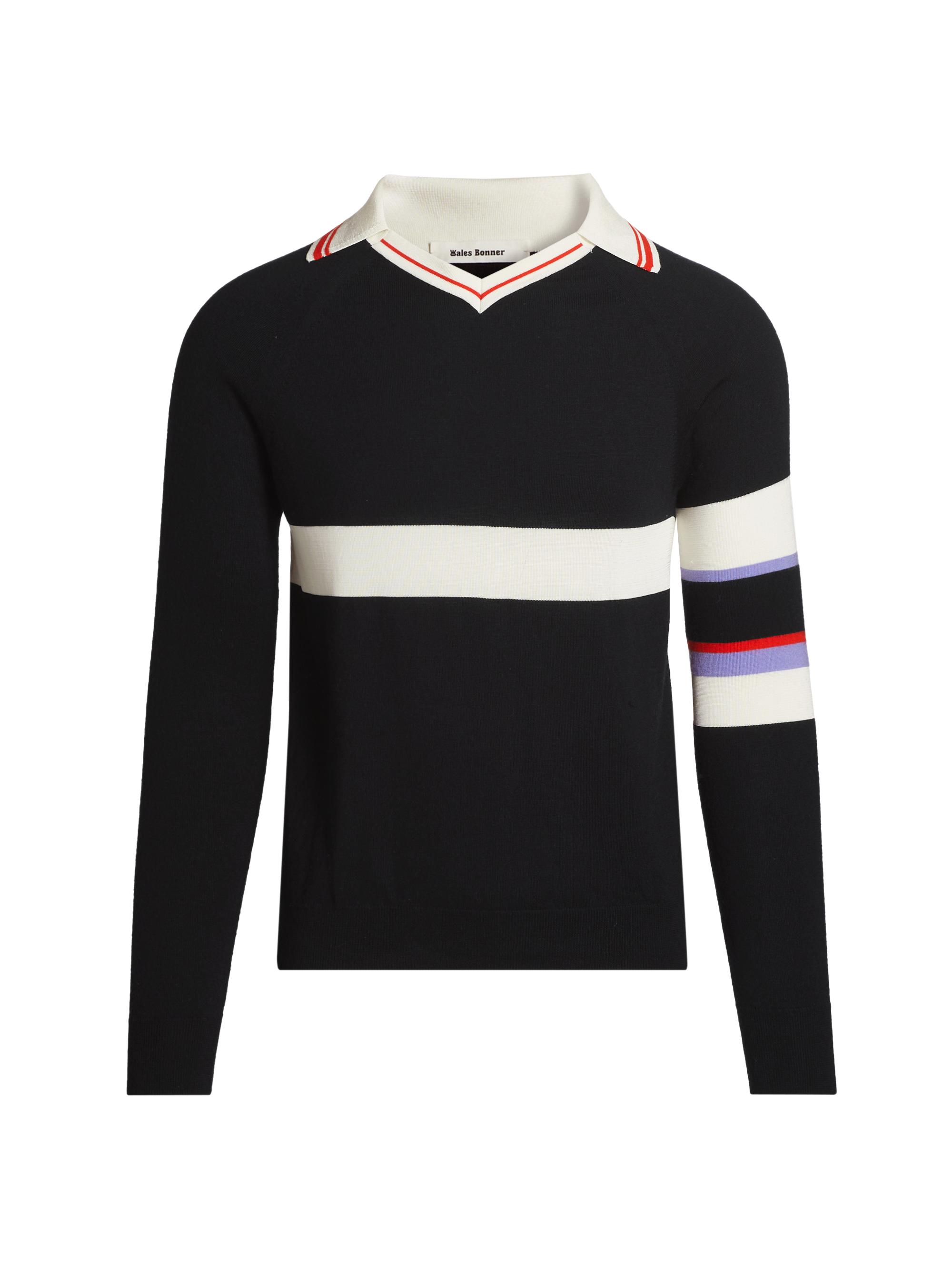 Wales Bonner Men's Calm Knit Wool-Blend Polo - Navy White